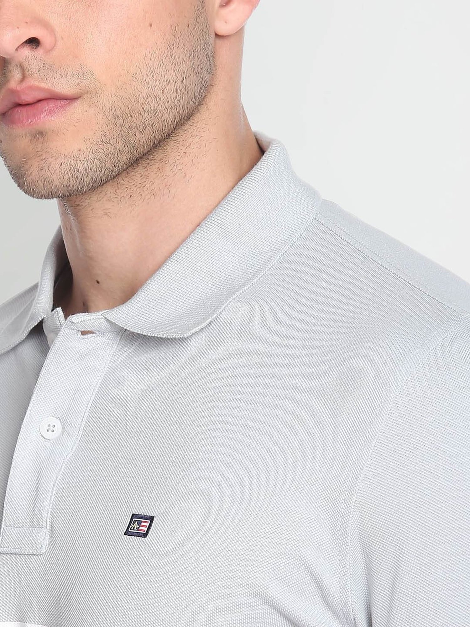 Arrow Sport Light Grey Cotton Regular Fit Striped Polo T-Shirt