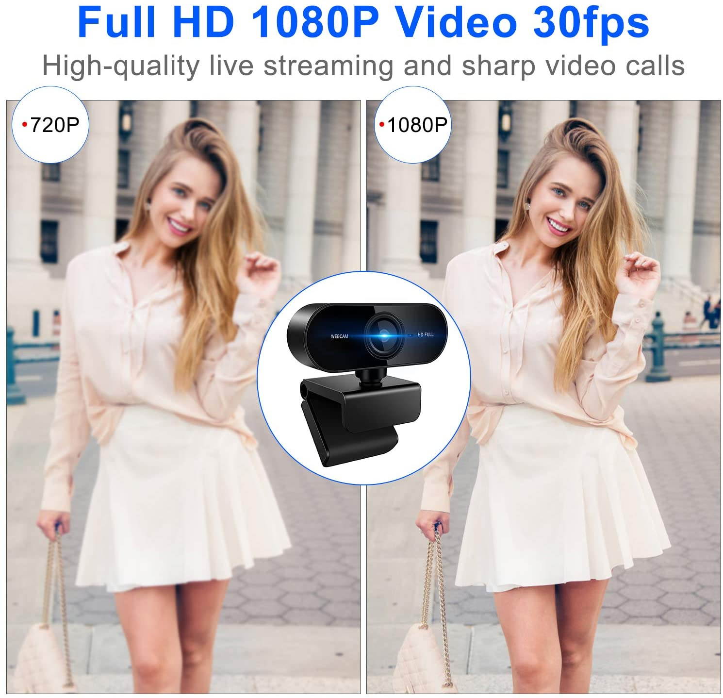 Webcam with Microphone,1080P HD Desktop Streaming Webcam-Wide Angle USB Computer Camera for Mac Skype OBS, Laptop Web Camera for Video Calling Gaming Recording Conferencing