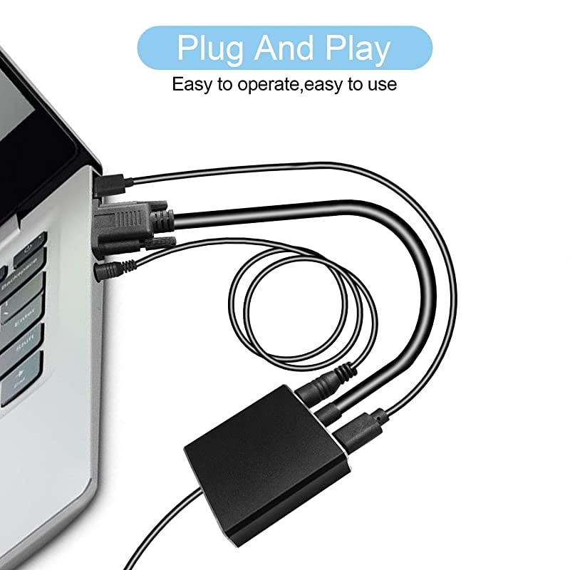 VGA to HDMI Adapter for Monitor TV Active 1080P Video Output with Audio VGA to HDMI Converter Male to Female Compatible with PC Computer Laptop Projector Desktop DVD Plug n Play