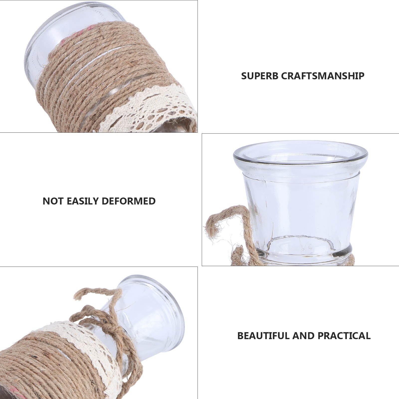 1PC Handmade Hemp Rope Woven Glass Vase Hydroponic Glass Ware Ornament Hemp Rope