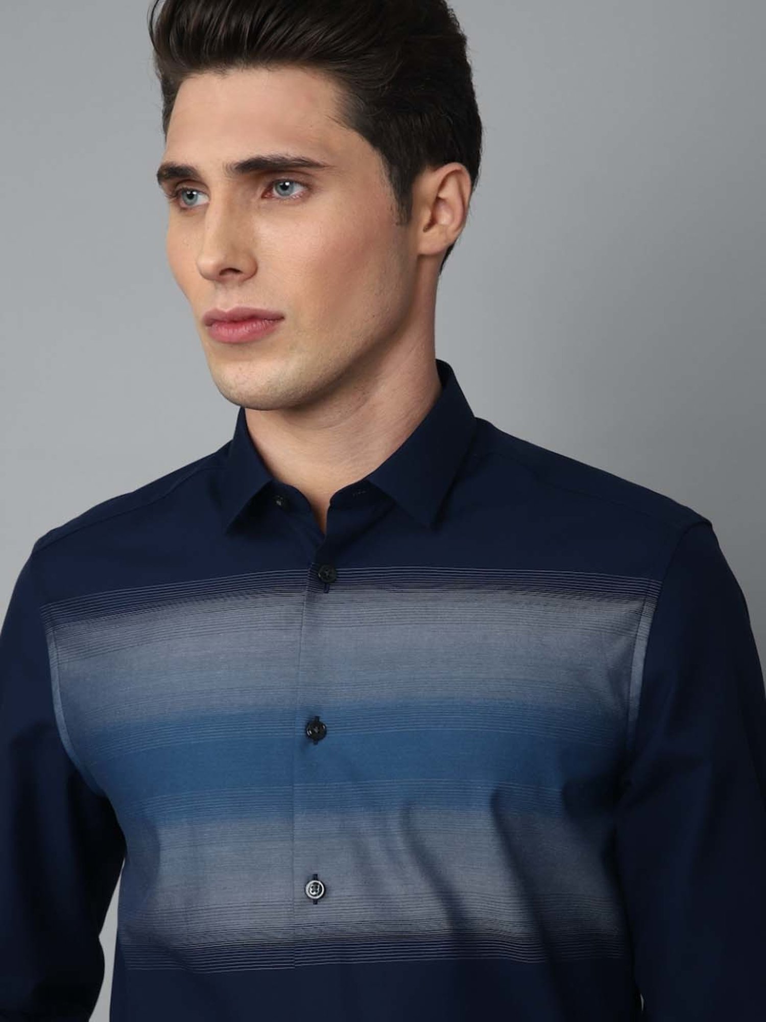 Louis Philippe Sport Navy Cotton Regular Fit Striped Shirt