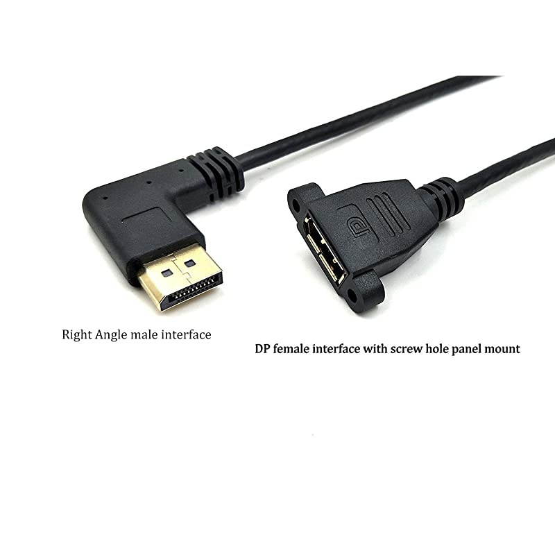 DP to DP Cable 12inch 30cm Right Angle 90 Degree Displayport DP Male to DisplayPort DP Female with Screw Hole Panel Mount for Audio and Video Extension Cable