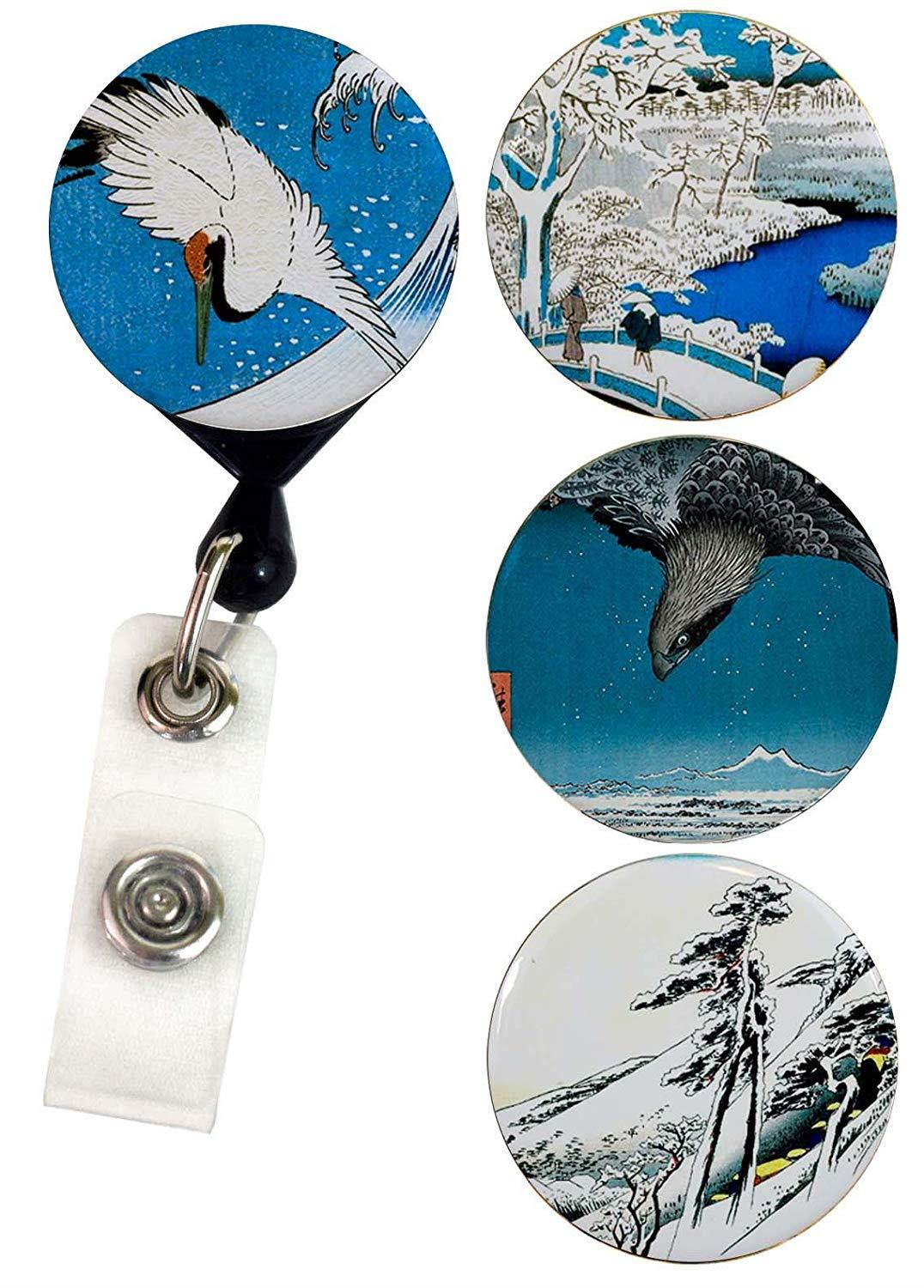 Buttonsmith Hiroshige Retractable Tinker Reel Badge Reel with Rotating Alligator Clip and Swappable Tinker Tops - Made in the USA, 1 Year Warranty