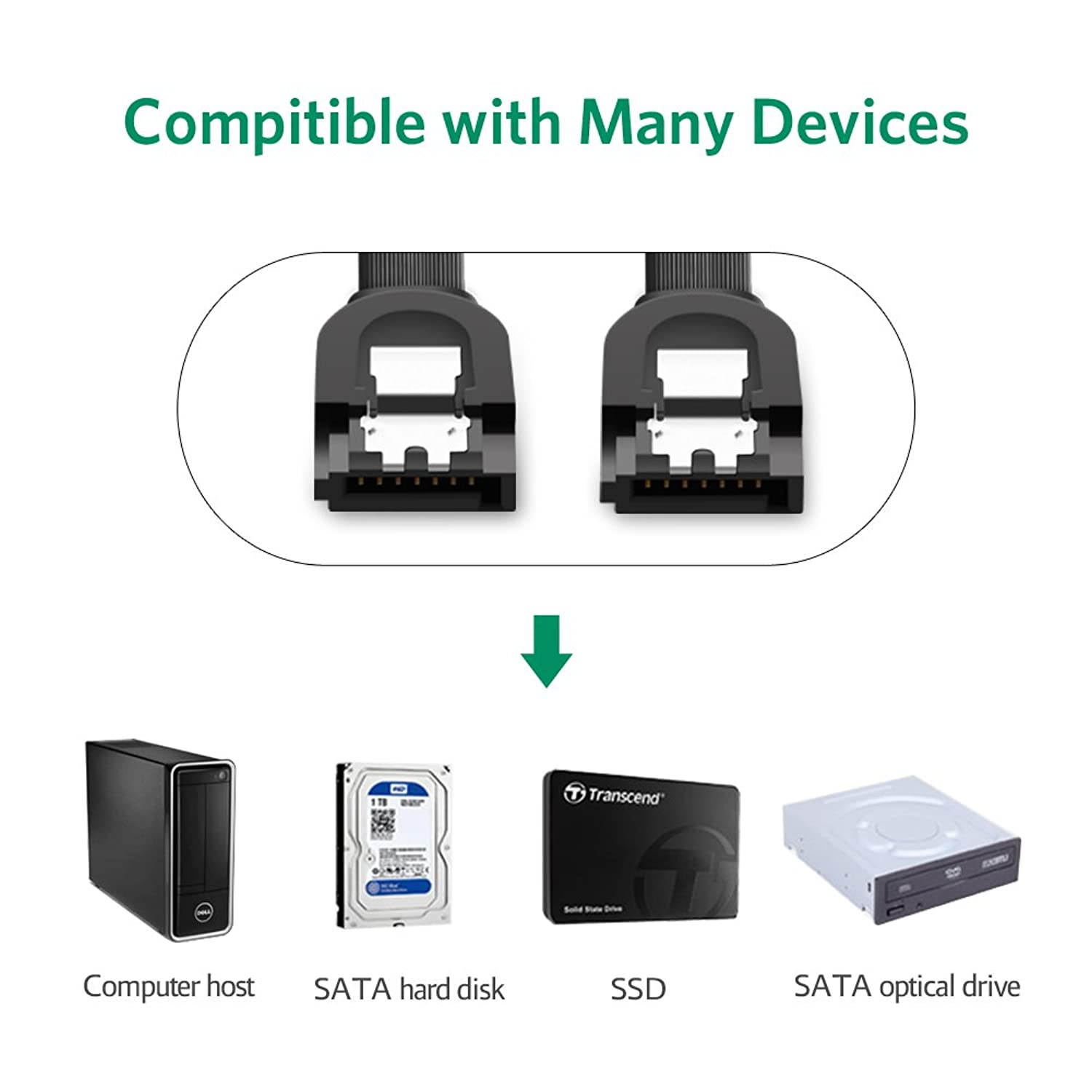 UGREEN SATA Cable III 3 Pack 6Gbps Straight HDD SDD Data Cable with Locking Latch 18 Inch for SATA HDD, SSD, CD Driver, CD Writer