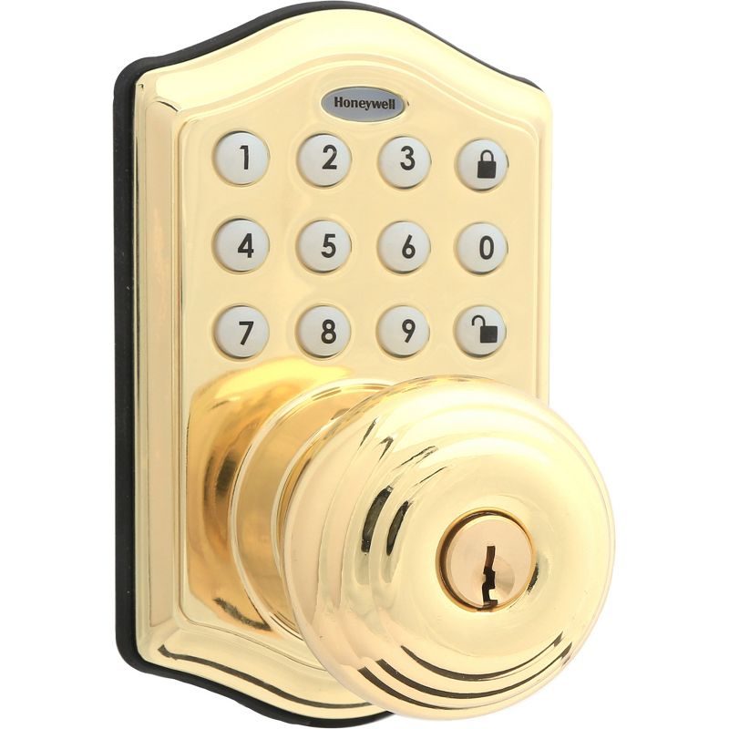Honeywell Electronic Entry Knob Door Lock- Polished Brass