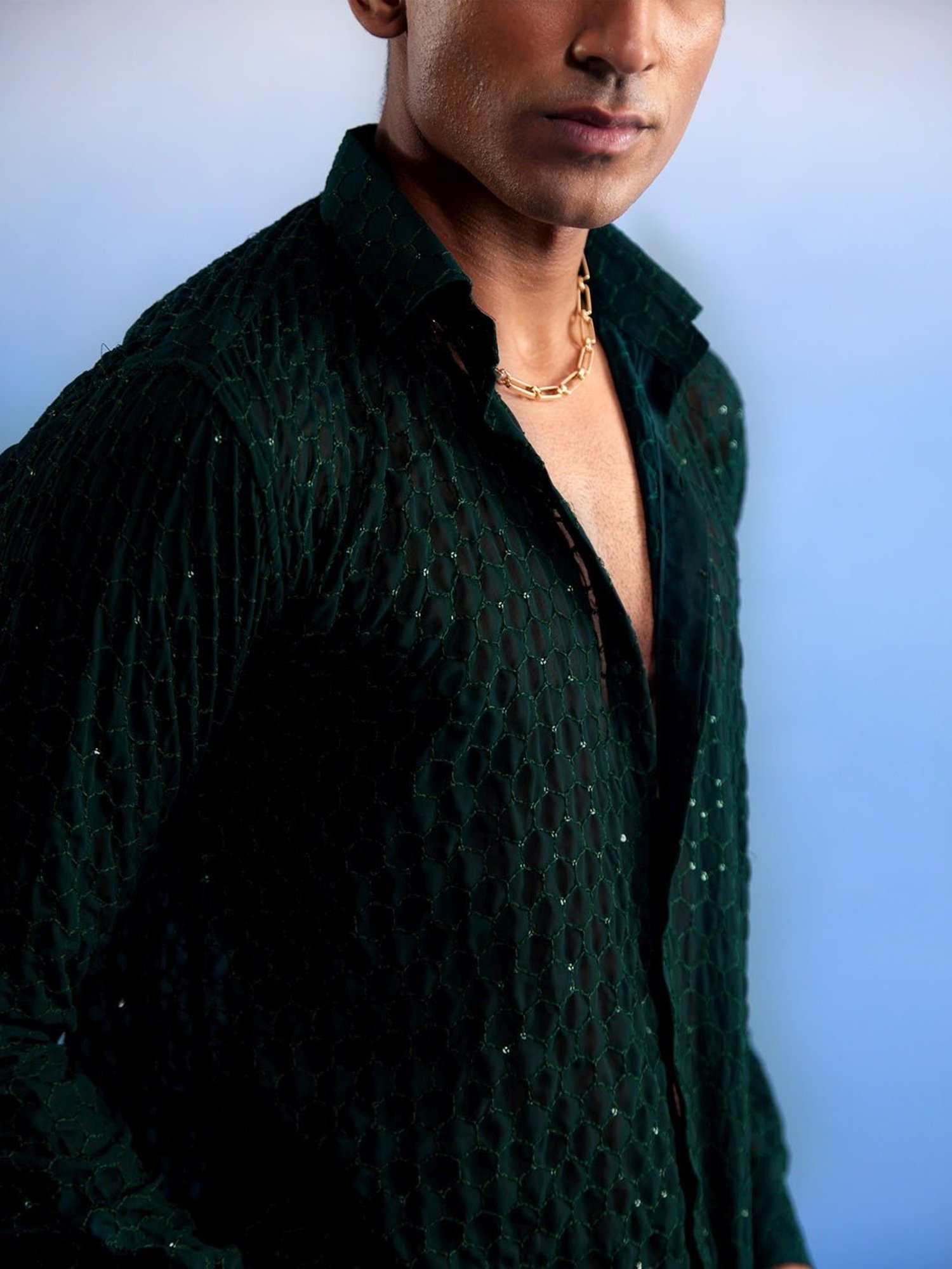 Vastramay Green Regular Fit Embroidered Shirt