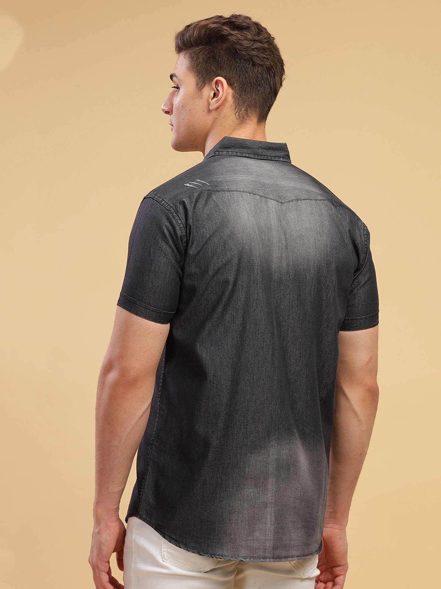Kuons Avenue Black Slim Fit Denim Shirt