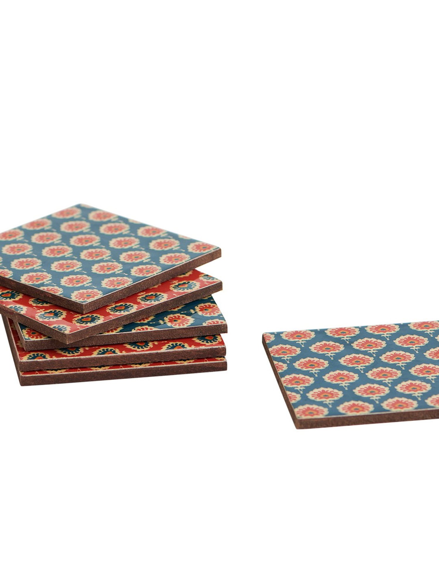 Chumbak Tribal Blossom Printed Multicolor Ceramic Coaster (6 Pieces)