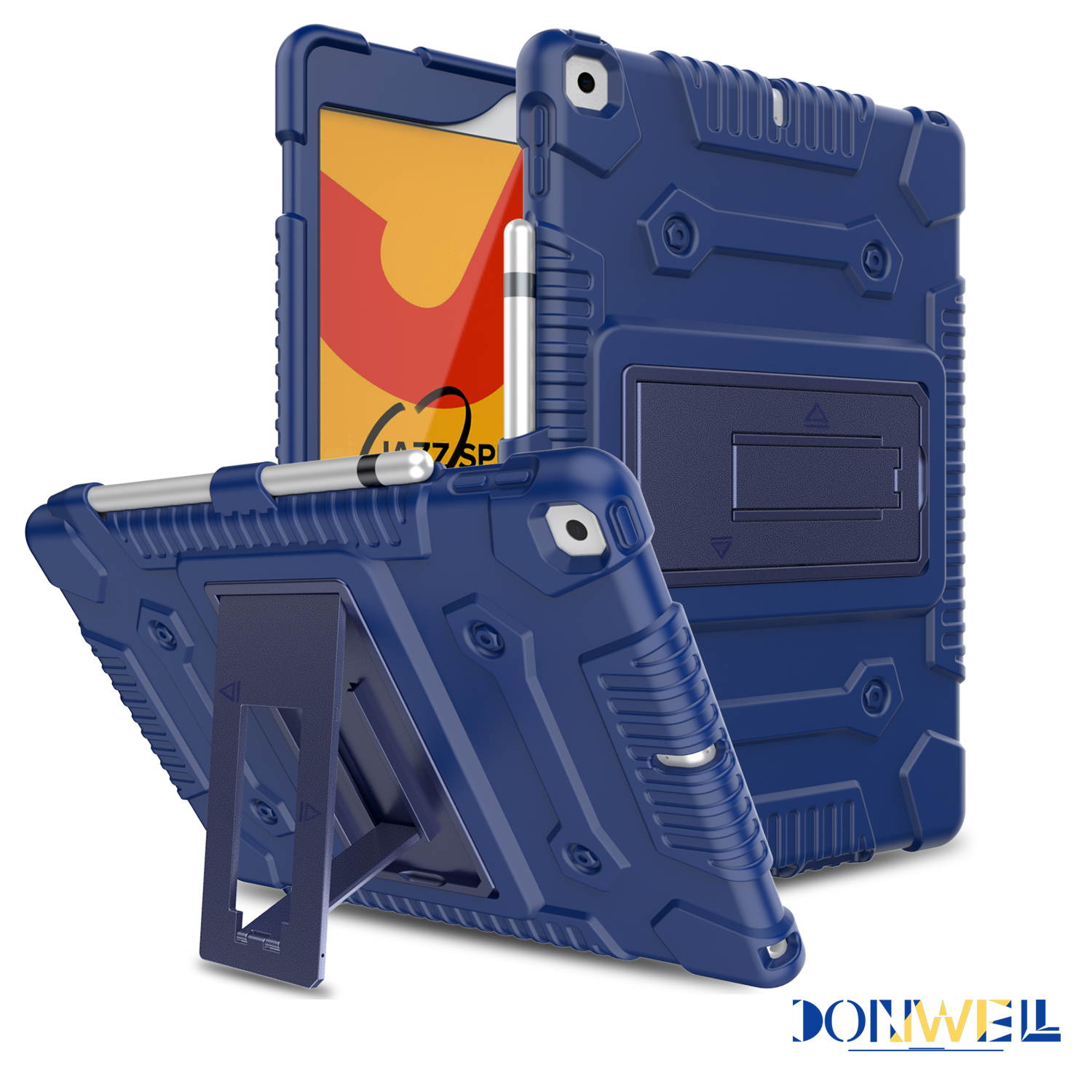 DONWELL For Apple iPad Case 10.2 inch 2020/2019 , iPad 7th/8th Gen, Flexible, Shockproof,Hybrid Soft Silicone Kickstand Case Protective Tablet Case Cover With Pencil Holder