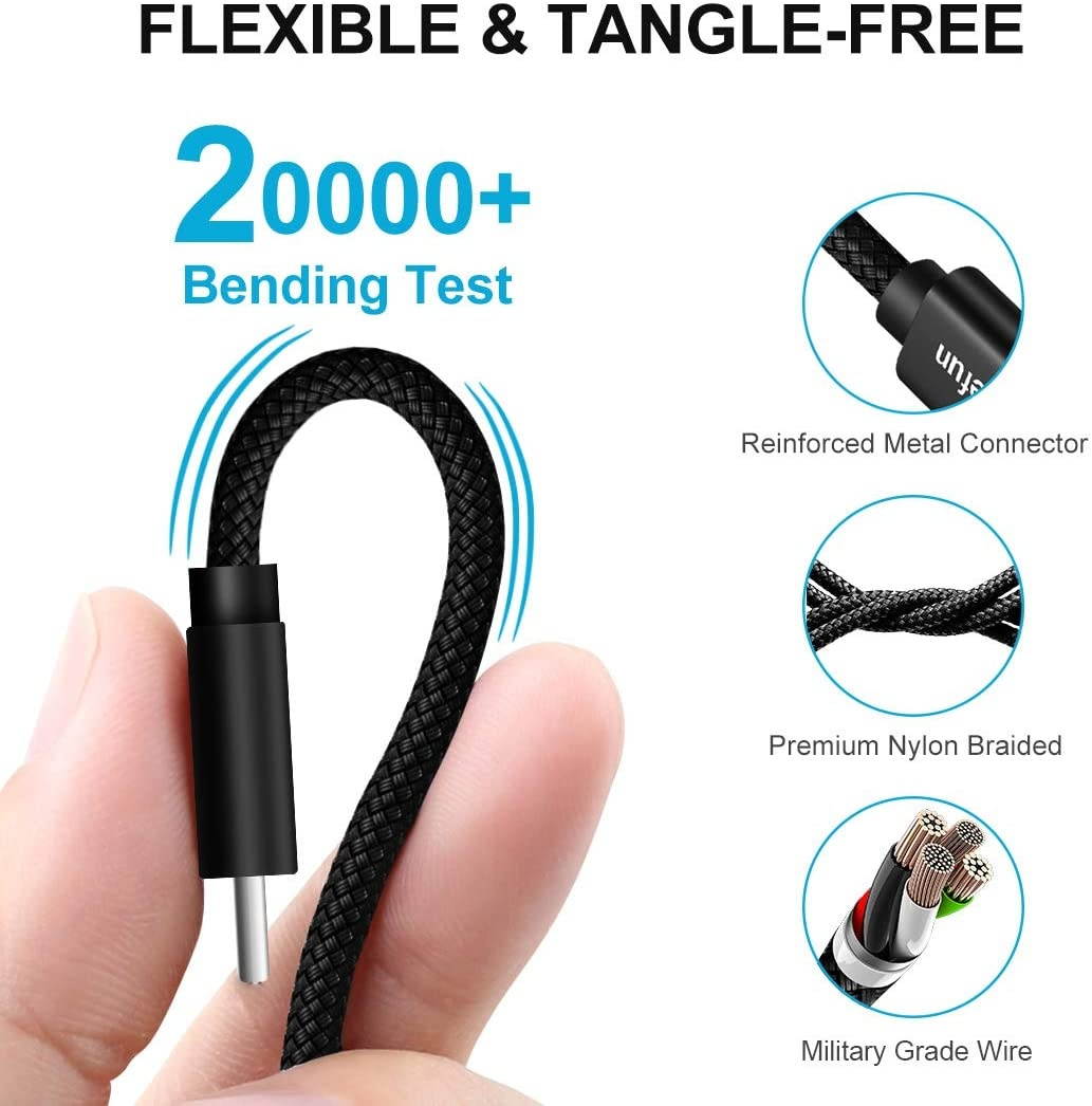 20ft (6m) Long USB Type C Cable CLEEFUN USB A to USB C Cable Nylon Braided Charger Cord Compatible with Samsung Galaxy Note LG Moto Sony Google Pixel Switch & More USB C Smartphone Tablet