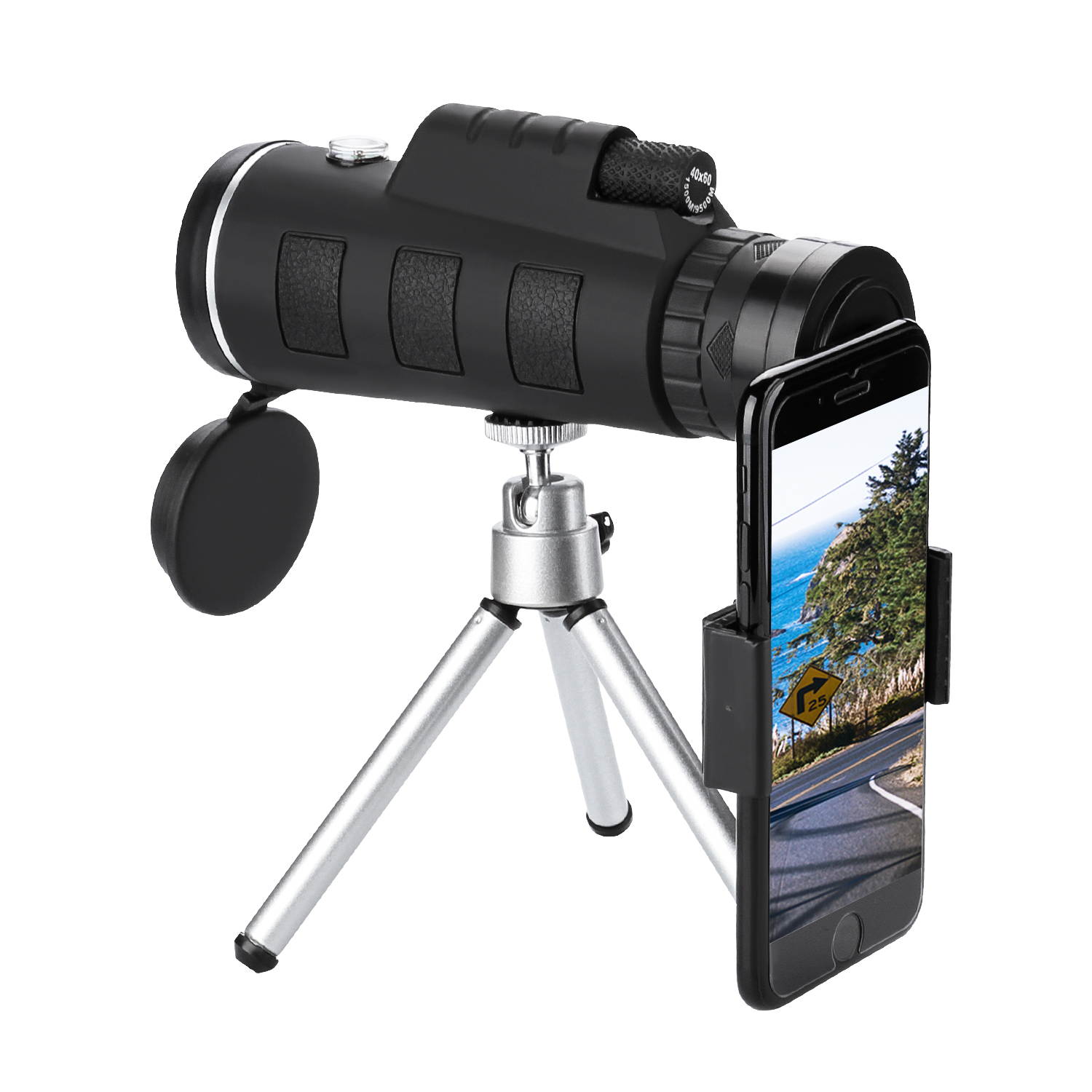 Monocular Telescope, Outlife 40x60 Bak4 Prism & Fmc, HD Night Vision with Phone Clip &Tripod For Bird Watching, Car Racing, Horse Racing, Hiking, Boating &Sightseeing