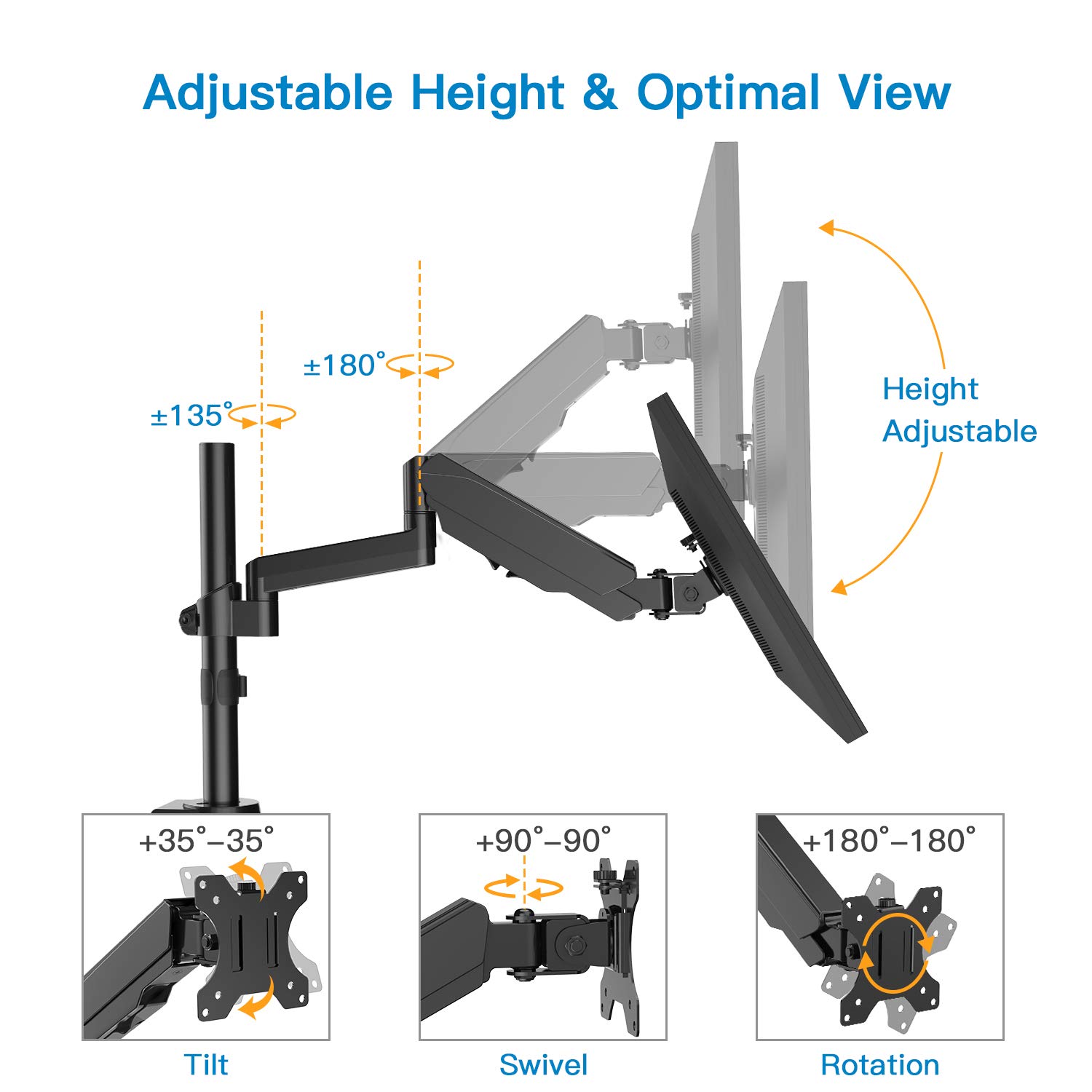 HUANUO Single Monitor Wall Mount-black with VESA Extension Kit for 17 to 32 Inch LCD Computer Screens