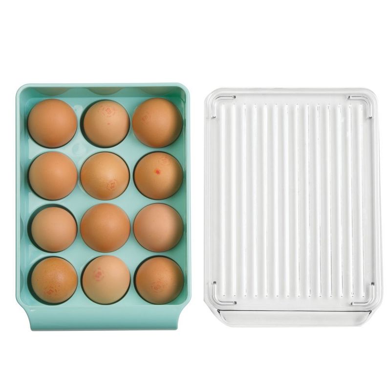 mDesign Stackable Egg Tray Holder Container, Set of 3 - Gray/Green/Blue