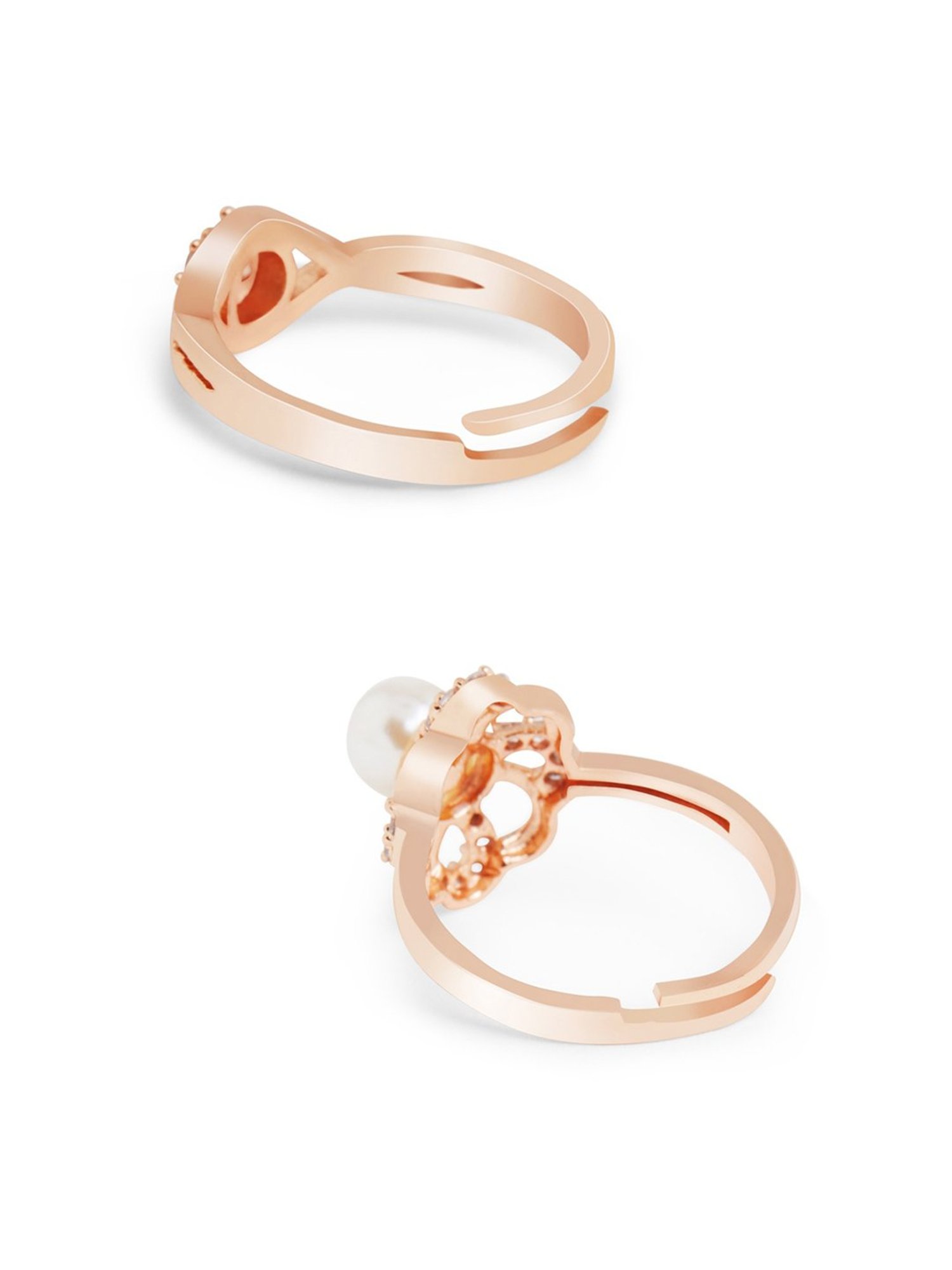 Zaveri Pears Set of 2 Rose Gold Contemporary Cubic Zirconia Brass Cocktail Ring - ZPFK11197