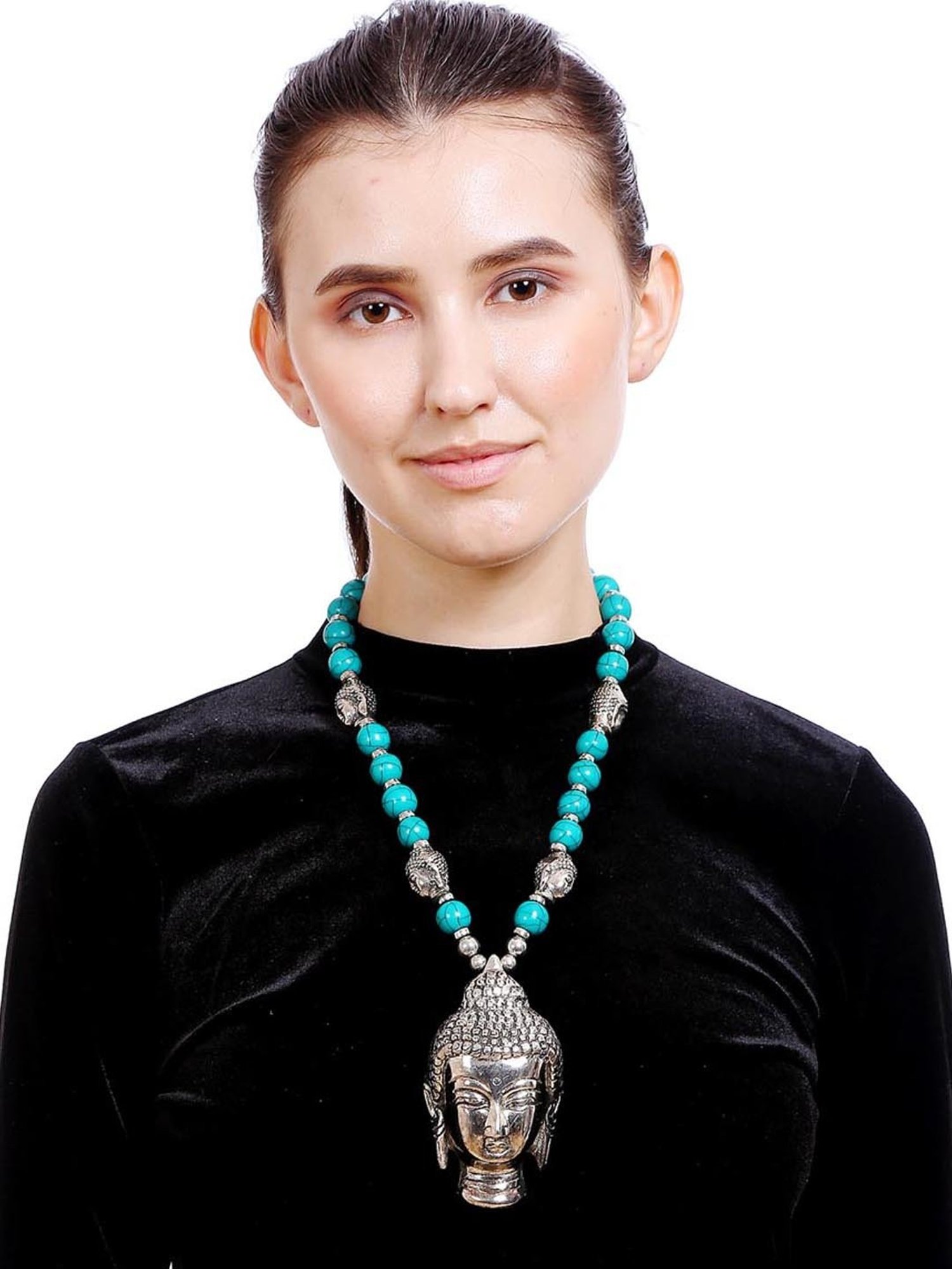 Imli Street Buddha Design Turquoise & Silver Necklace