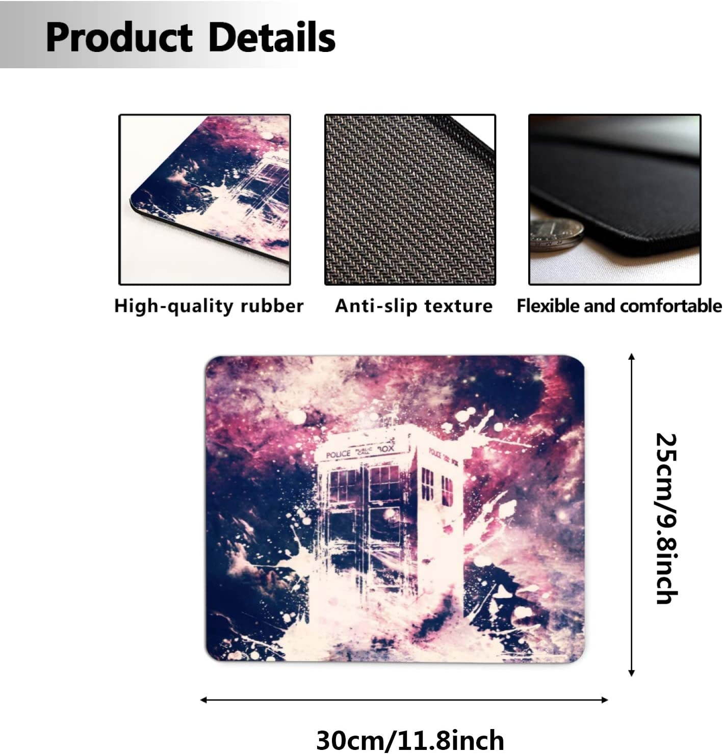 Doctor Who Mouse Pad Watercolor Police Box Tardis Gaming Mouse Mat Watercolor Non-Slip Rubber Mousepad for Home Office Working Computer Laptop Office Desk 12x10 Inch