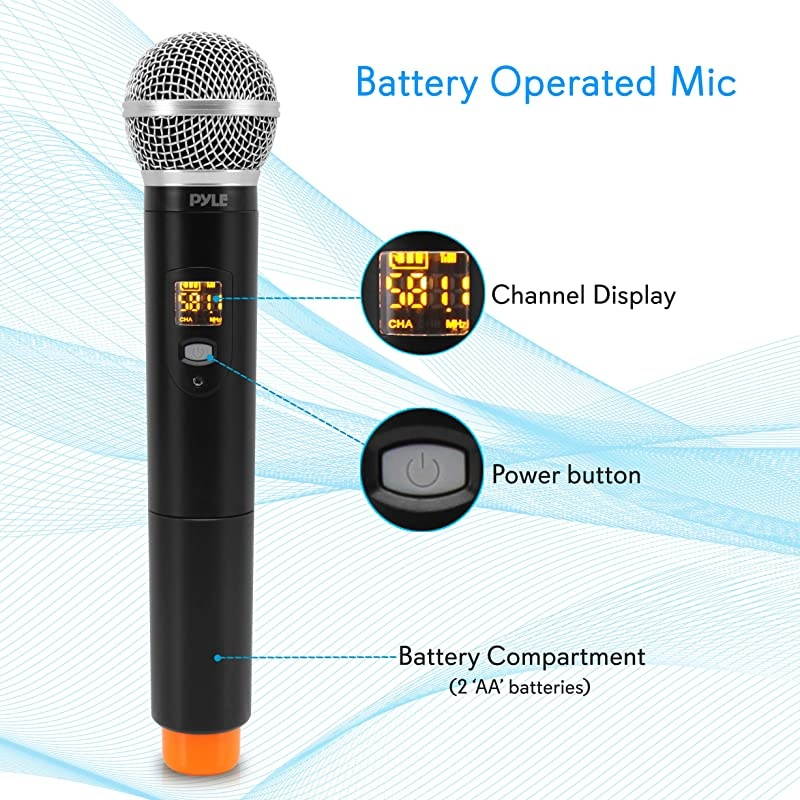 Compact UHF Wireless Microphone System Pro Portable Dual Channel Desktop Digital Mic Receiver Set w 2 Handheld Mic Receiver Base USB Cable Battery For Home PA Karaoke DJ  PDWM2850