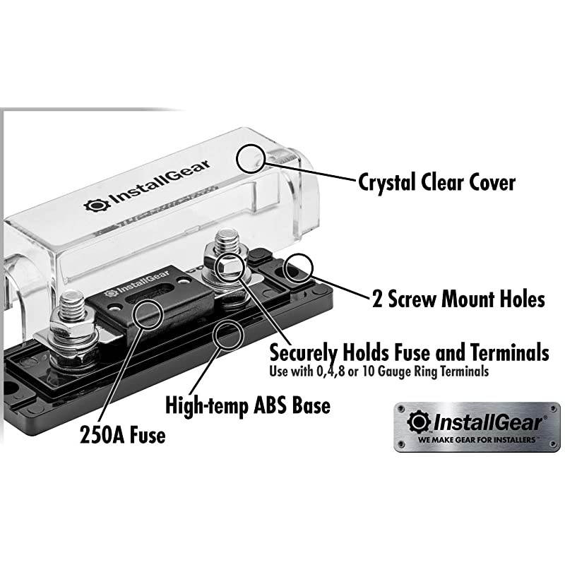 0/2/4 Gauge Ga ANL Fuse Holder + 250 Amp ANL Fuses (2 Pack)