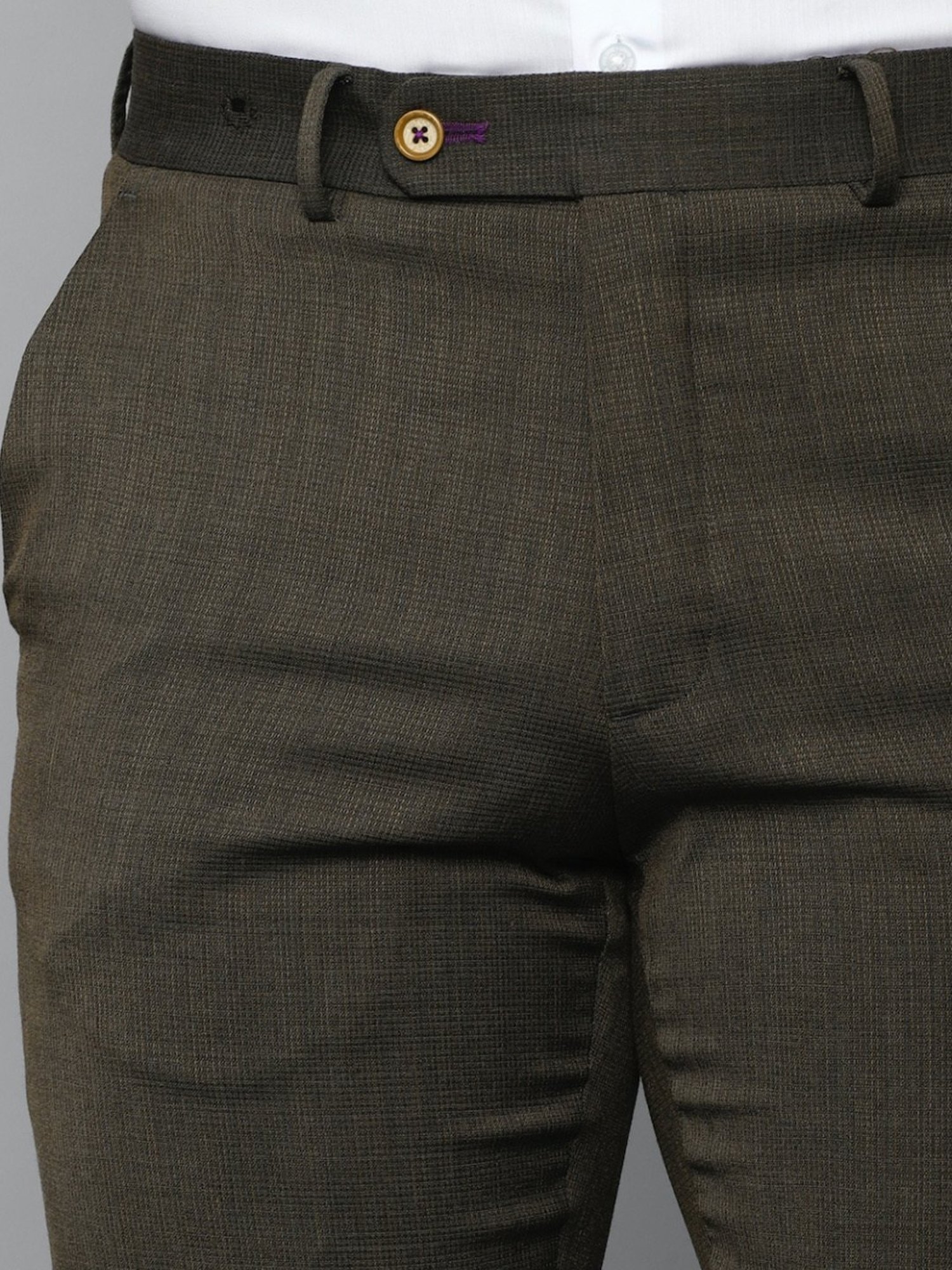 Luxure By Louis Philippe Brown Slim Fit Self Pattern Trousers