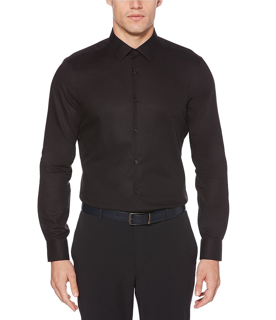 Perry Ellis Slim-Fit Solid Dobby Wrinkle-Resistant Water-Repellent Long-Sleeve Woven Shirt
