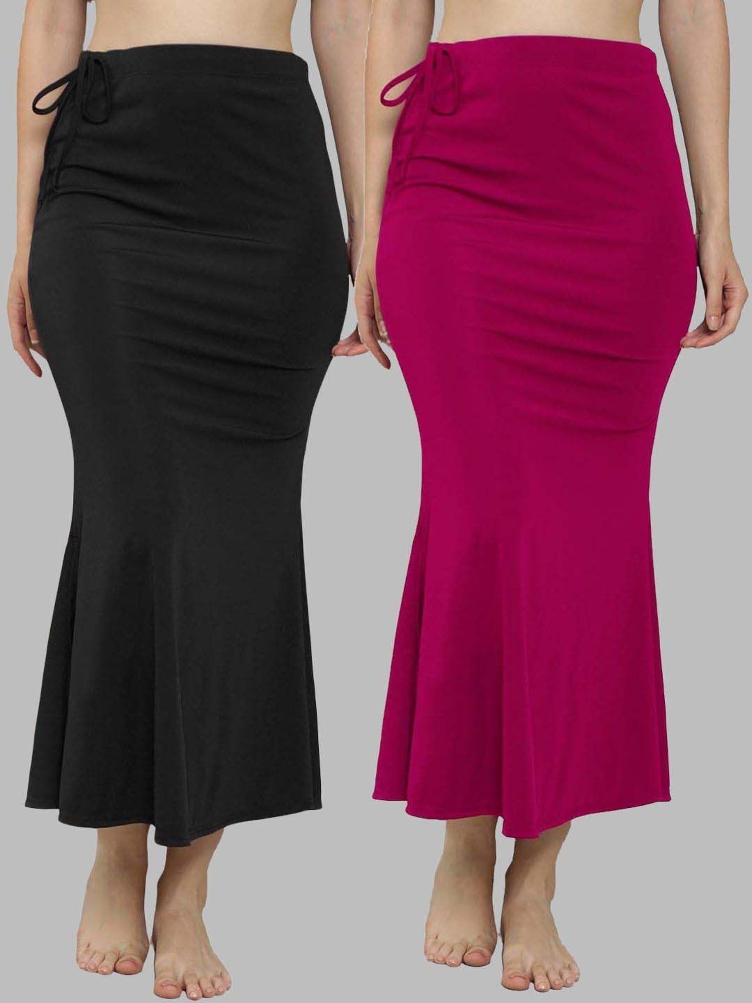 N-Gal Black & Pink Plain Saree Shapewear - Pack Of 2