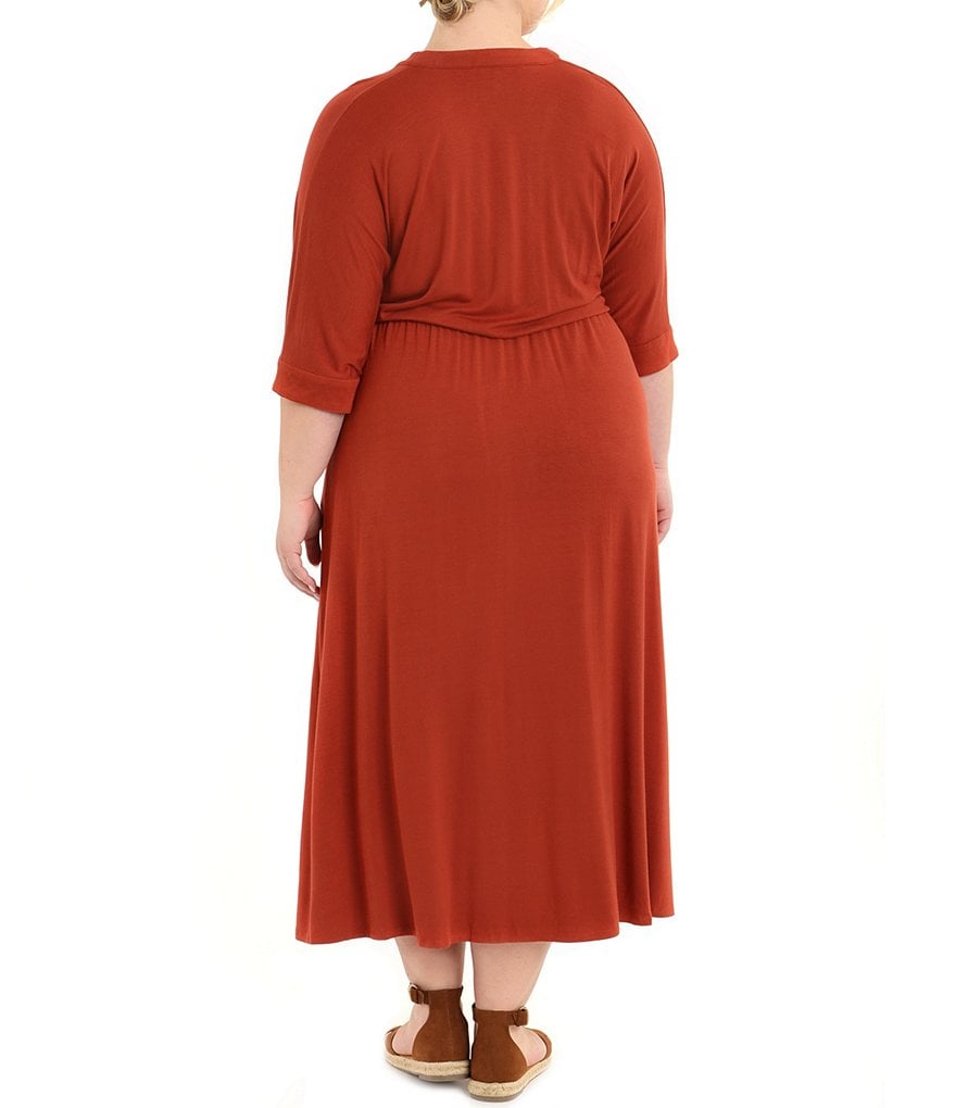 London Times Plus Size V-Neck Dolman 3/4 Sleeve Kaftan Maxi Dress