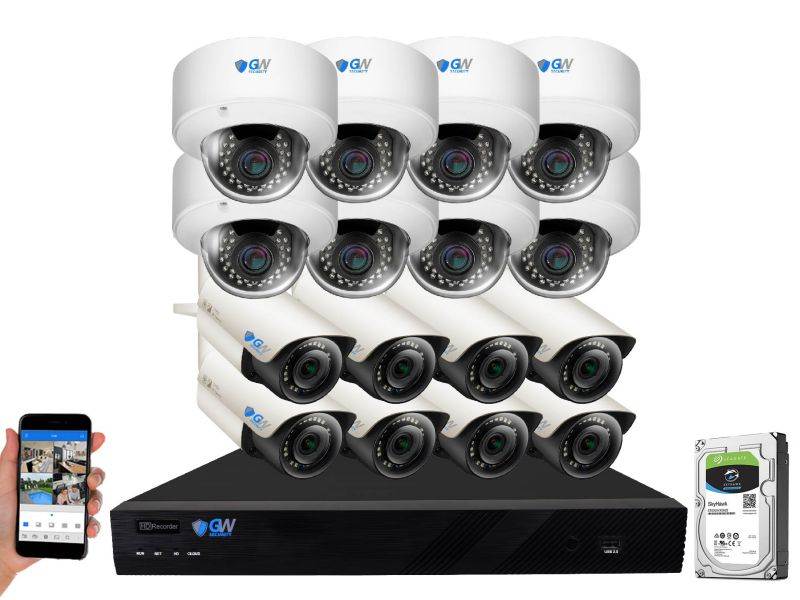 GW 8 Channel H.265 4K NVR 5MP 1920P 2.8~12mm Lens, Video Plug & Play IP Security System - 4 x POE 5MP Weatherproof IP Cameras (2TB Hard Drive Included)