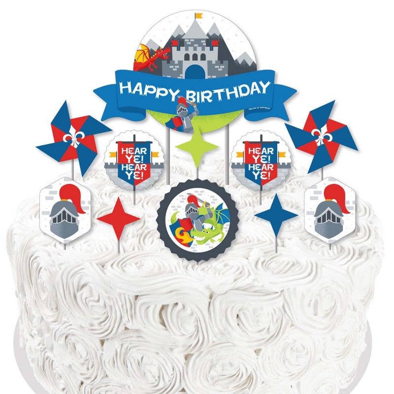 Big Dot of Happiness Calling All Knights and Dragons - Medieval Birthday Party Cake Decorating Kit - Happy Birthday Cake Topper Set - 11 Pieces
