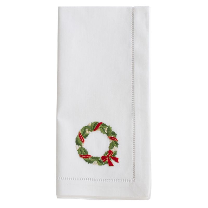 Saro Lifestyle Christmas Table Napkins With Embroidered Ribbon Wreath Design (Set of 6)