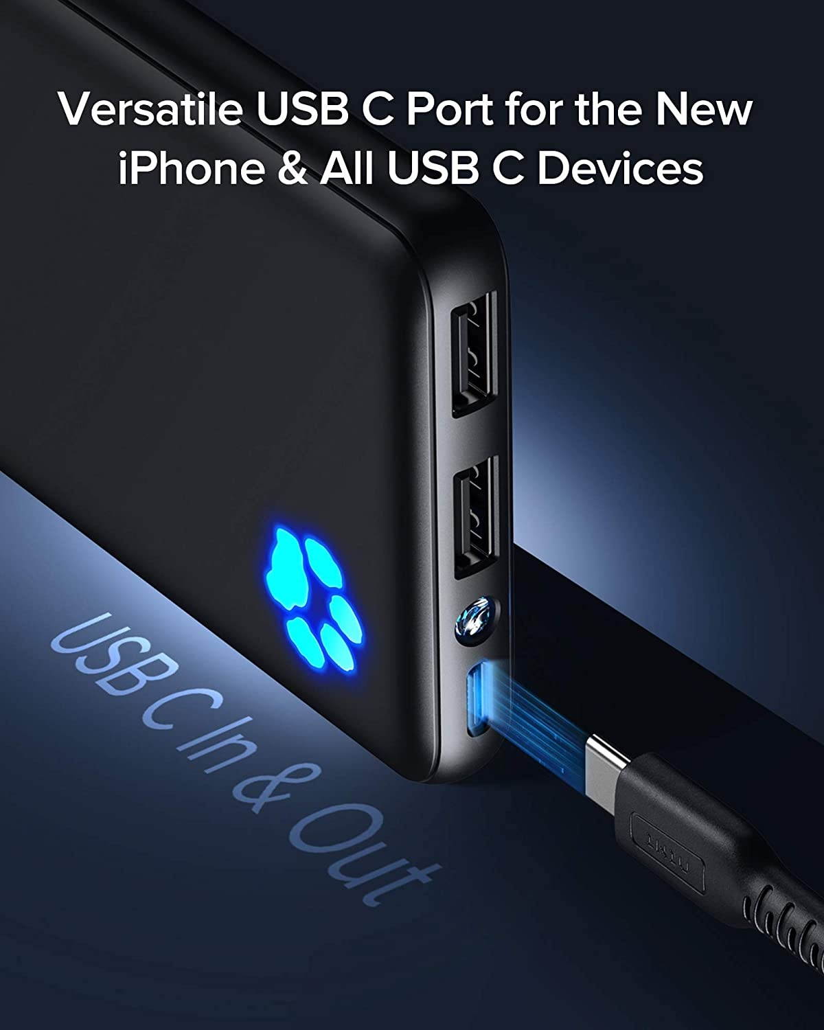 INIU Portable Charger USB C Slimmest & Lightest Triple 3A High-Speed 10000mAh Power Bank Flashlight Battery Pack Compatible with iPhone 12 11 X 8 Plus Samsung S20 Google LG iPad etc. [2021 Version]