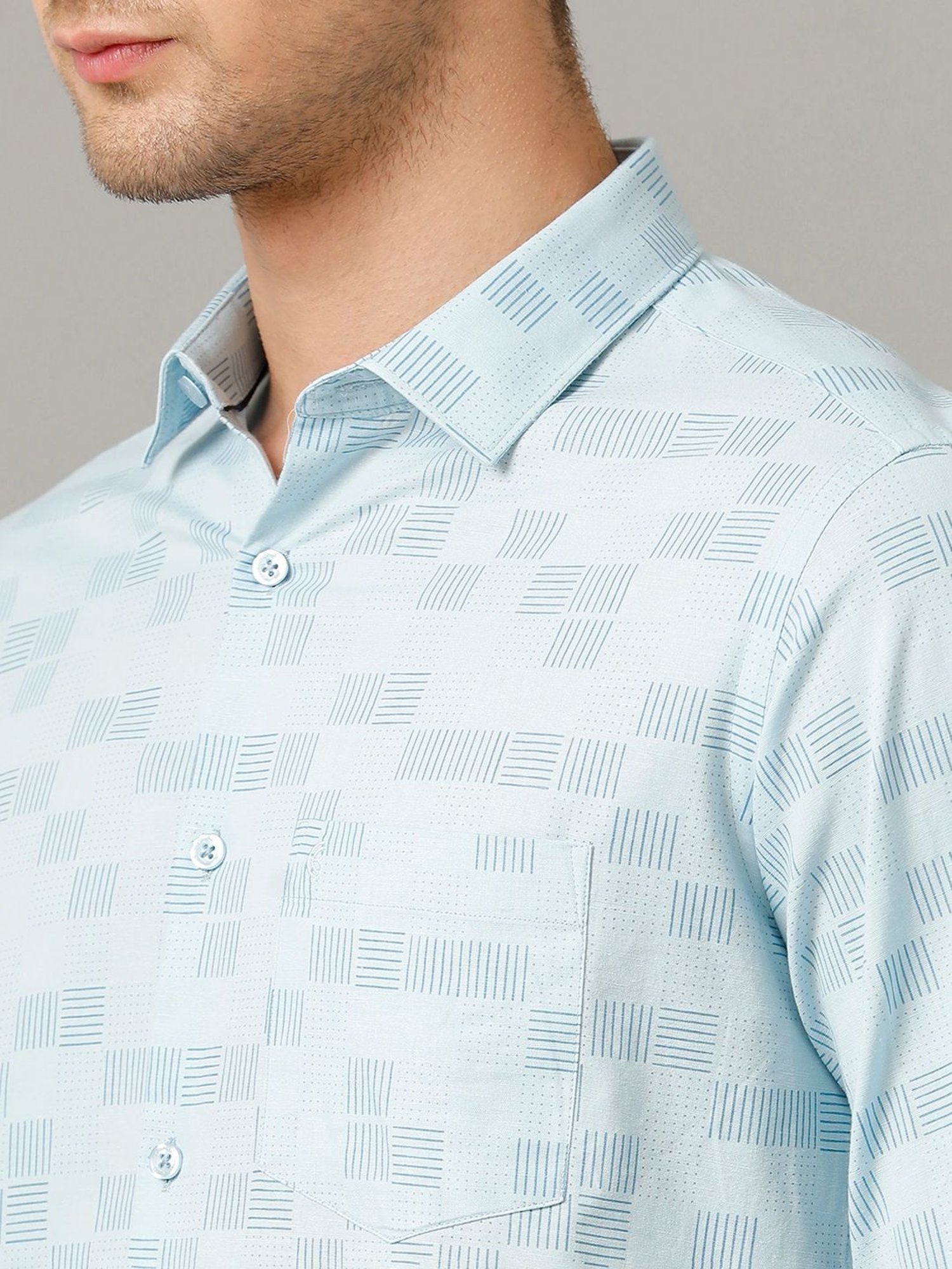 Spykar Blue Cotton Slim Fit Checks Shirt