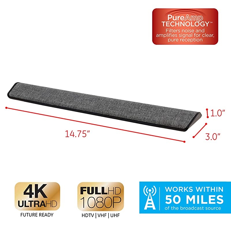 Indoor TV Antenna, Fabric Bar Design, Long Range Amplified Antenna, Home Decor, Digital, HDTV Antenna, Smart TV Compatible, 4K 1080P VHF UHF, Signal Booster, 45354