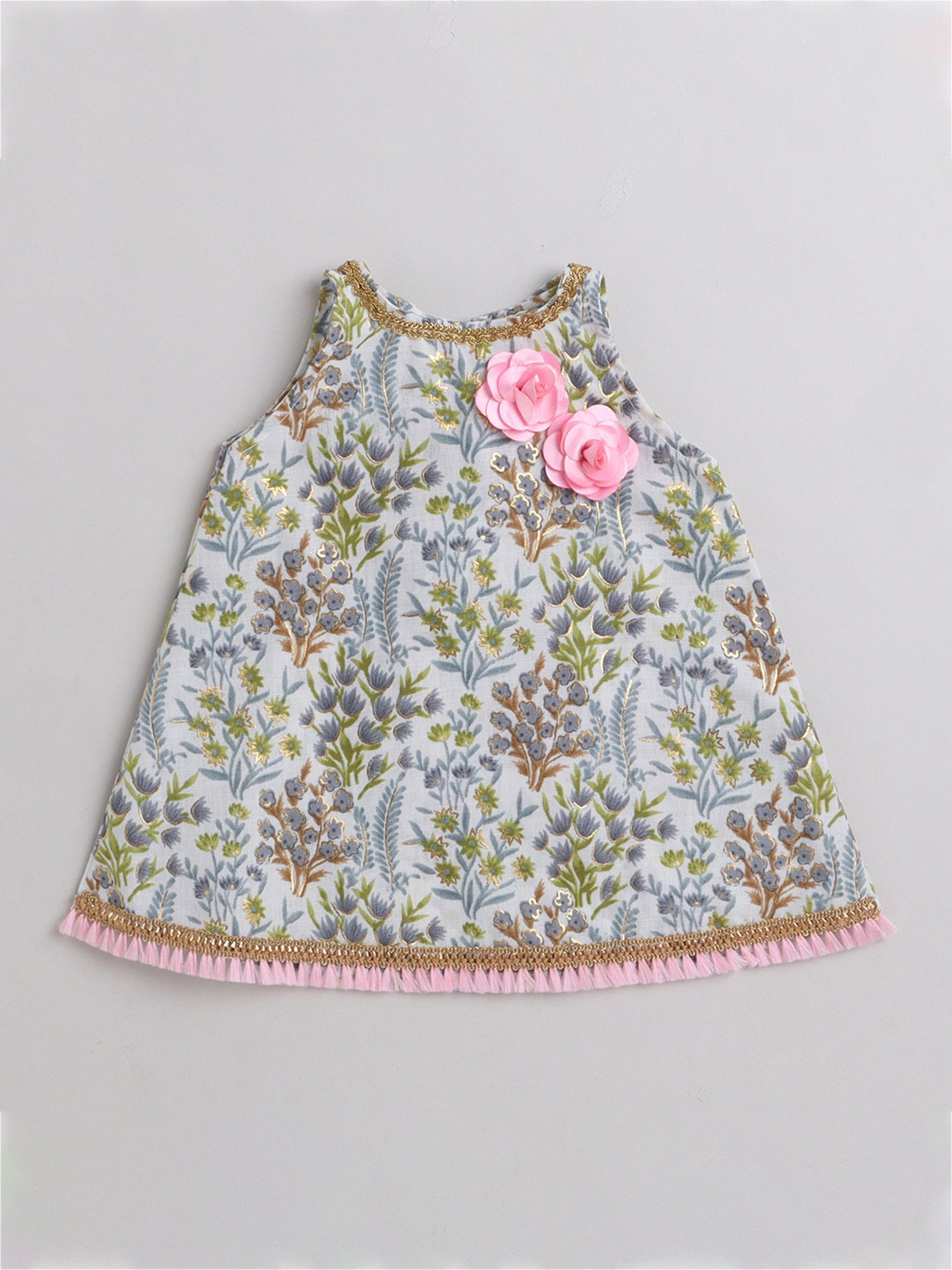 Many Frocks Kids White & Grey Embellished Top with Dhoti