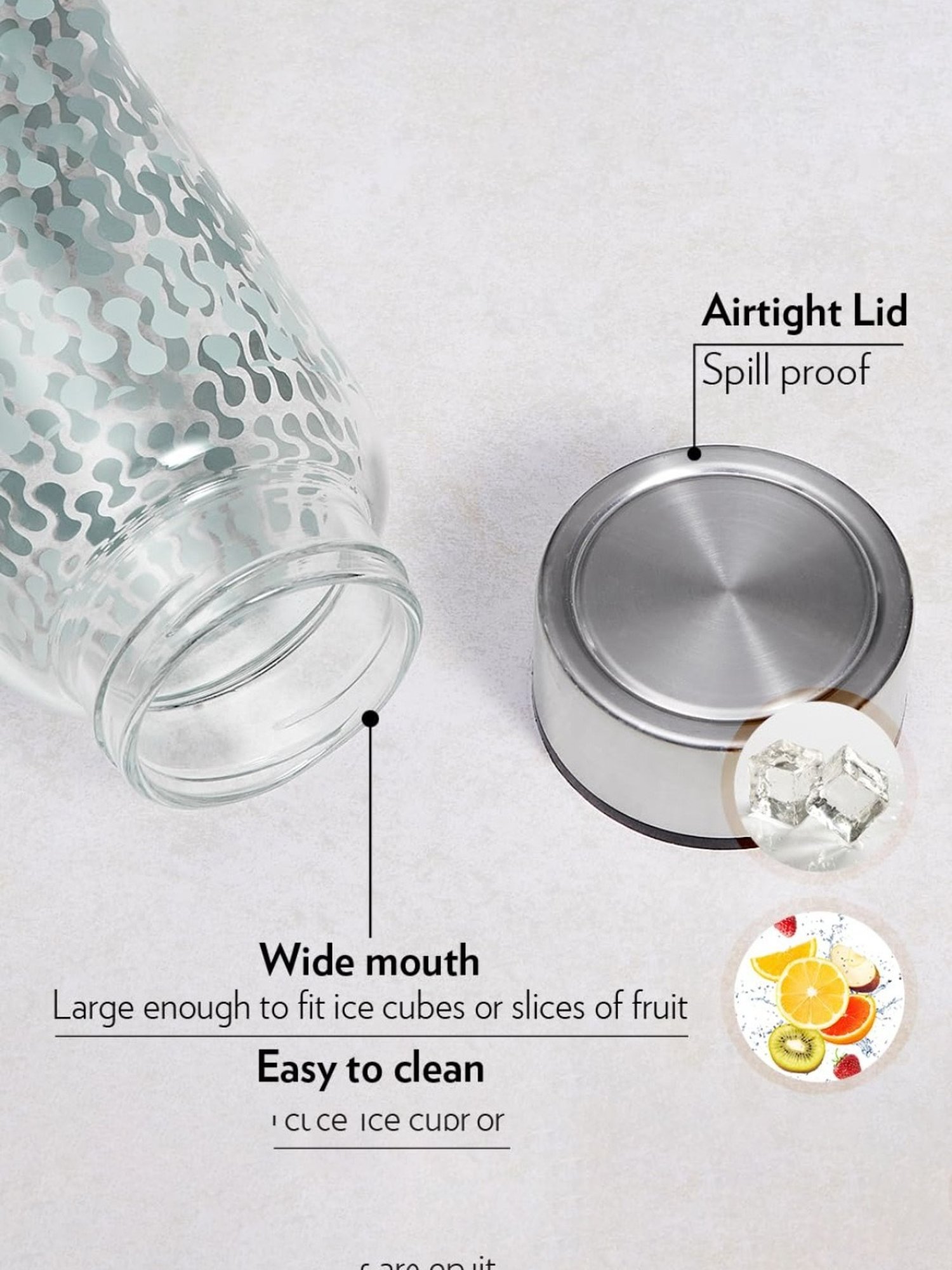 Borosil Water Bottle with Fridge Safe & Leakproof Set of 3 (Transparent, 1000 ml)