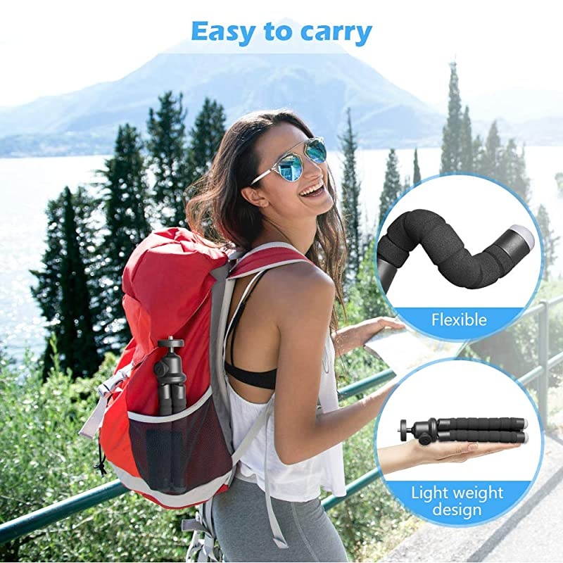 Phone Tripod, Portable and Flexible Tripod with Wireless Remote and Universal Clip, Cell Phone Tripod Stand for Video Recording (Black)