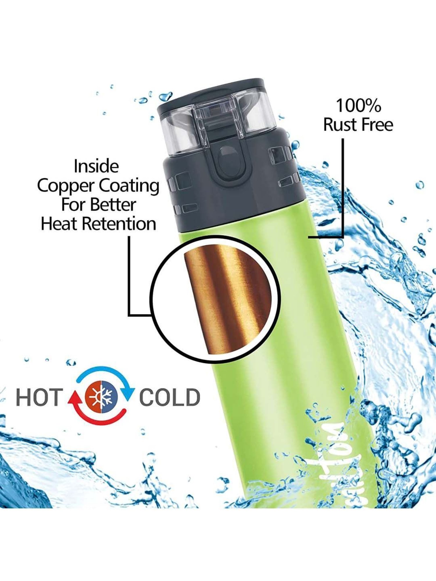 Milton Atlantis 600 Green Thermosteel Insulated Water Bottle (0.5 L)