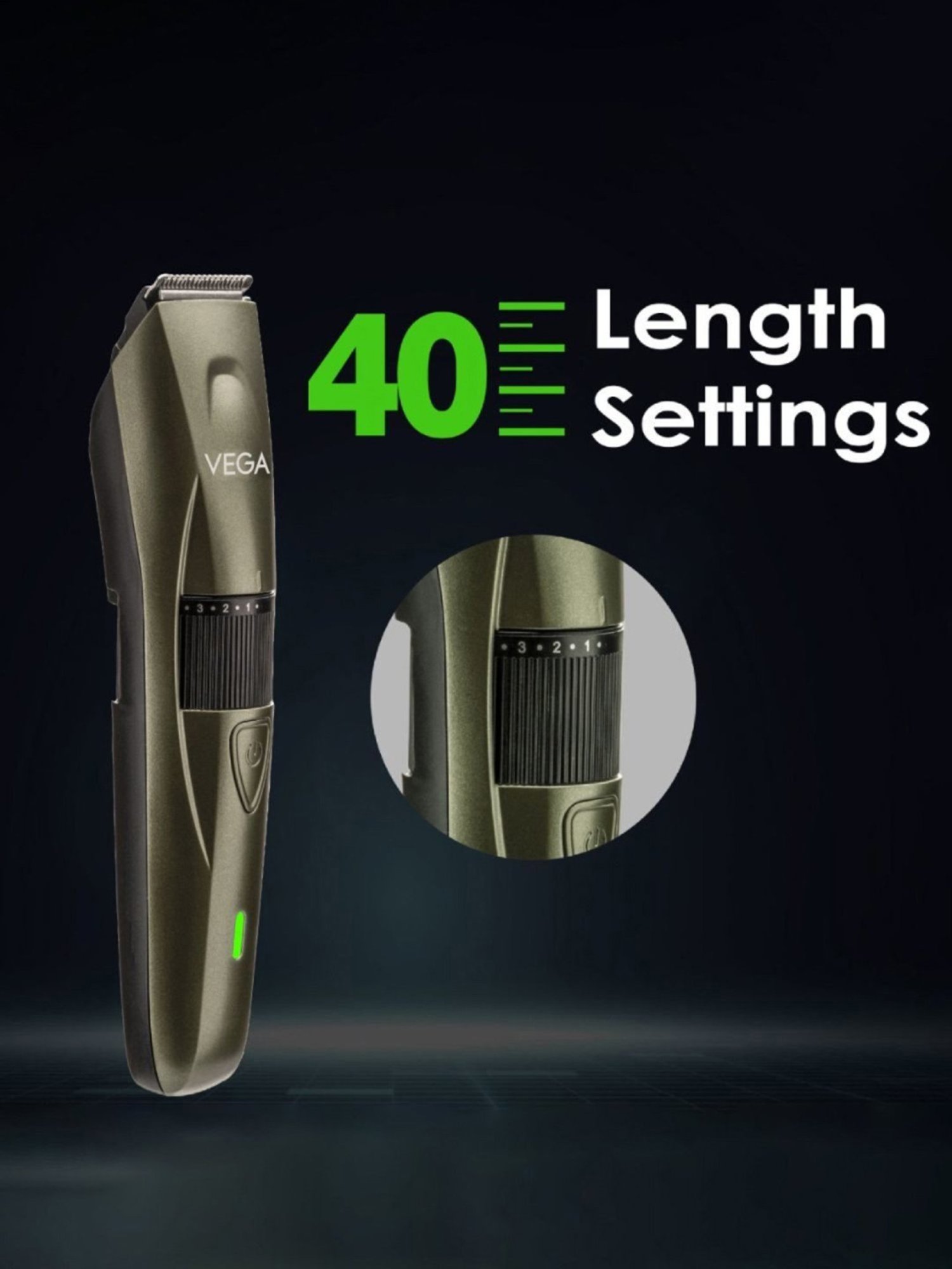 Vega P1 Battery Powered Beard Trimmer for Men with 160 Mins Runtime & 40 Length Settings (VHTH-25)