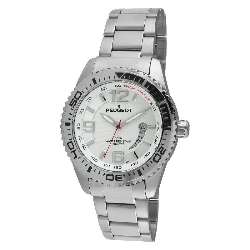 Men's Peugeot Stainless Steel Sport Bezel Watch - Silver