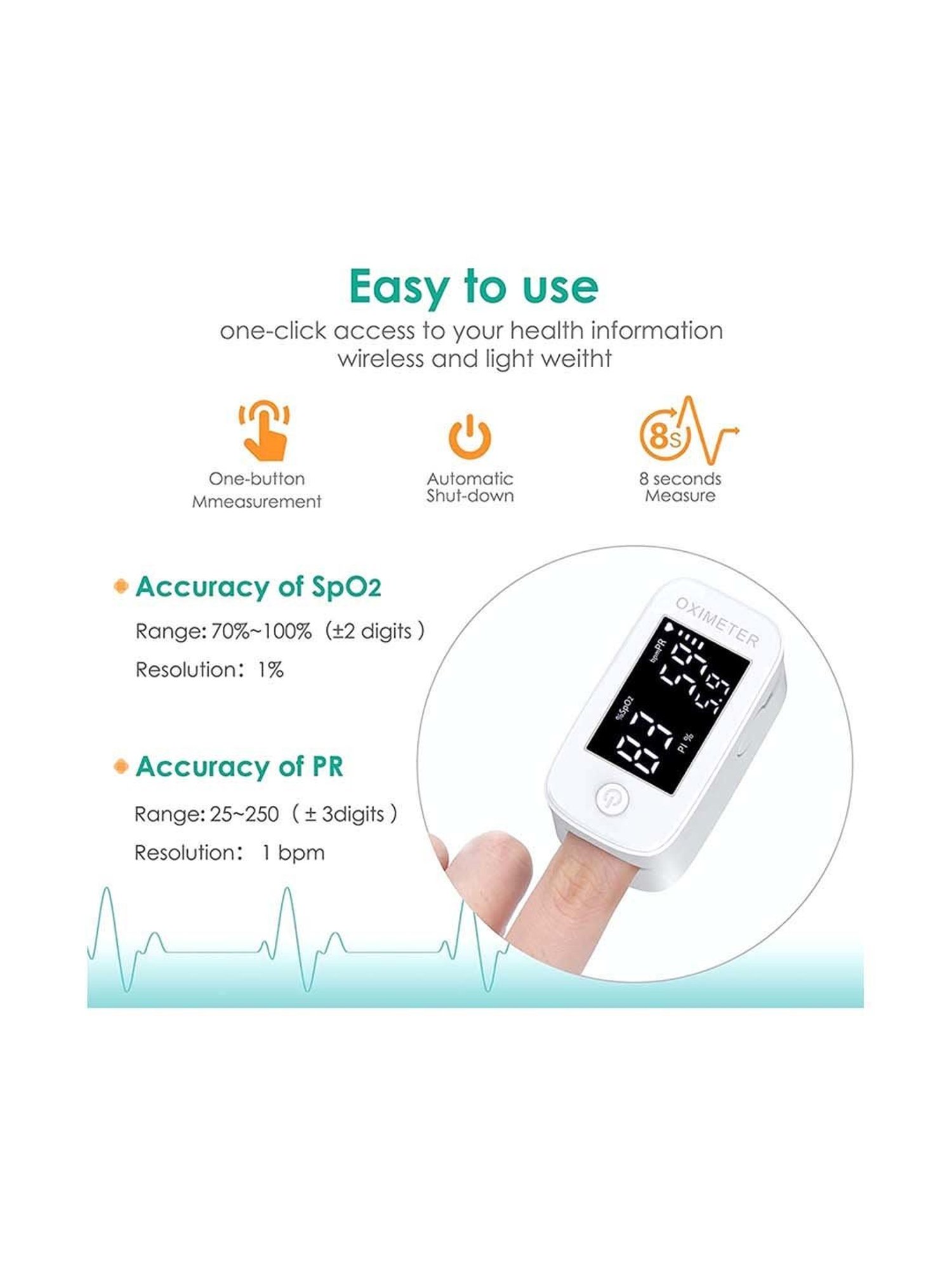 IZI Fingertip Pulse Oximeter with Oxygen Saturation SpO2, Pulse Rate and LED Display (White)