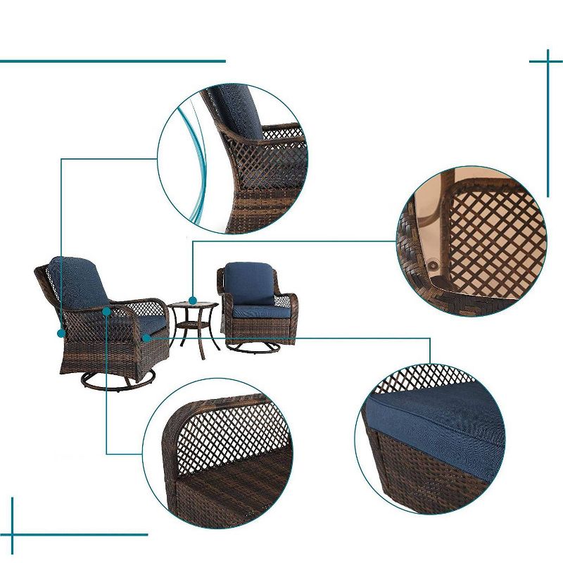 3pc Patio Conversation Set with Rocking Swivel Chairs & Table - Captiva Designs