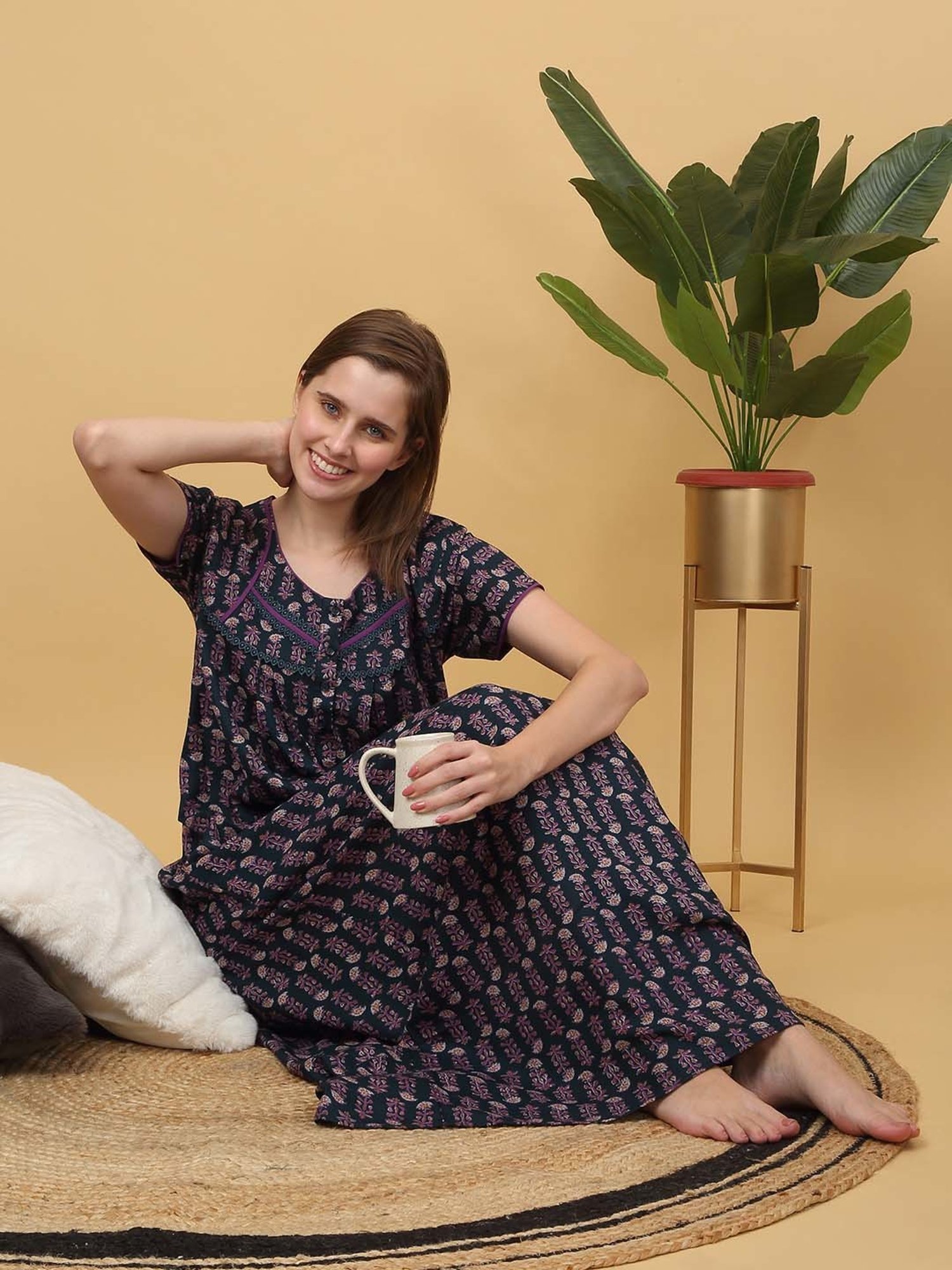 Sweet Dreams Blue Cotton Printed Nighty