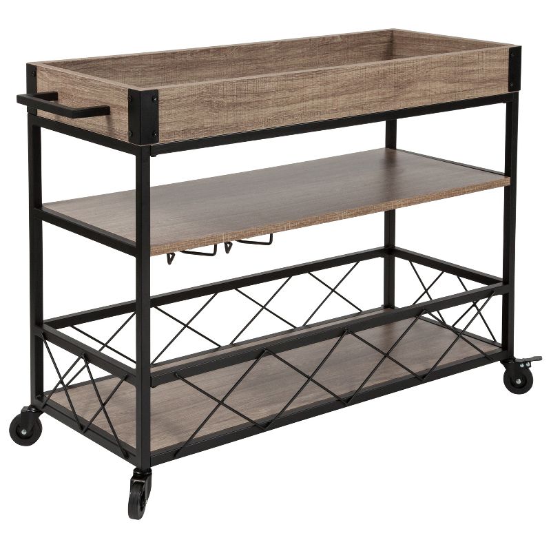 Flash Furniture Castleberry Rustic Wood Grain and Iron Kitchen Serving and Bar Cart