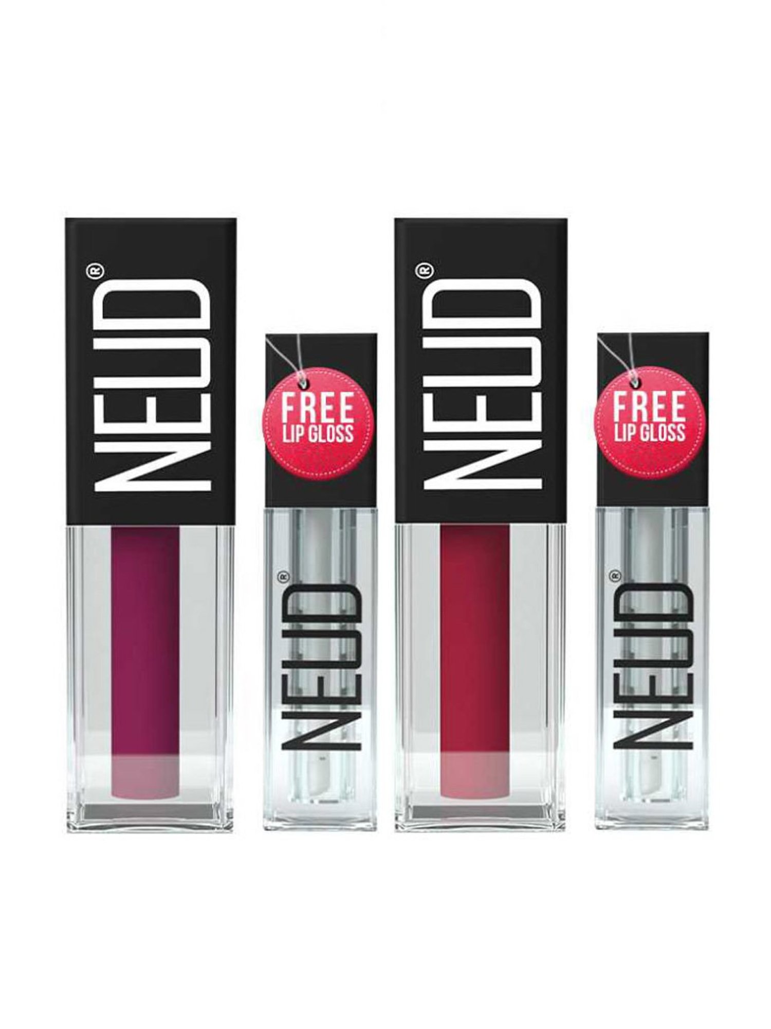 Neud Matte Liquid Lipstick Combo Peachy Pink & Mauve-a-Licious with Two Lip Gloss Free