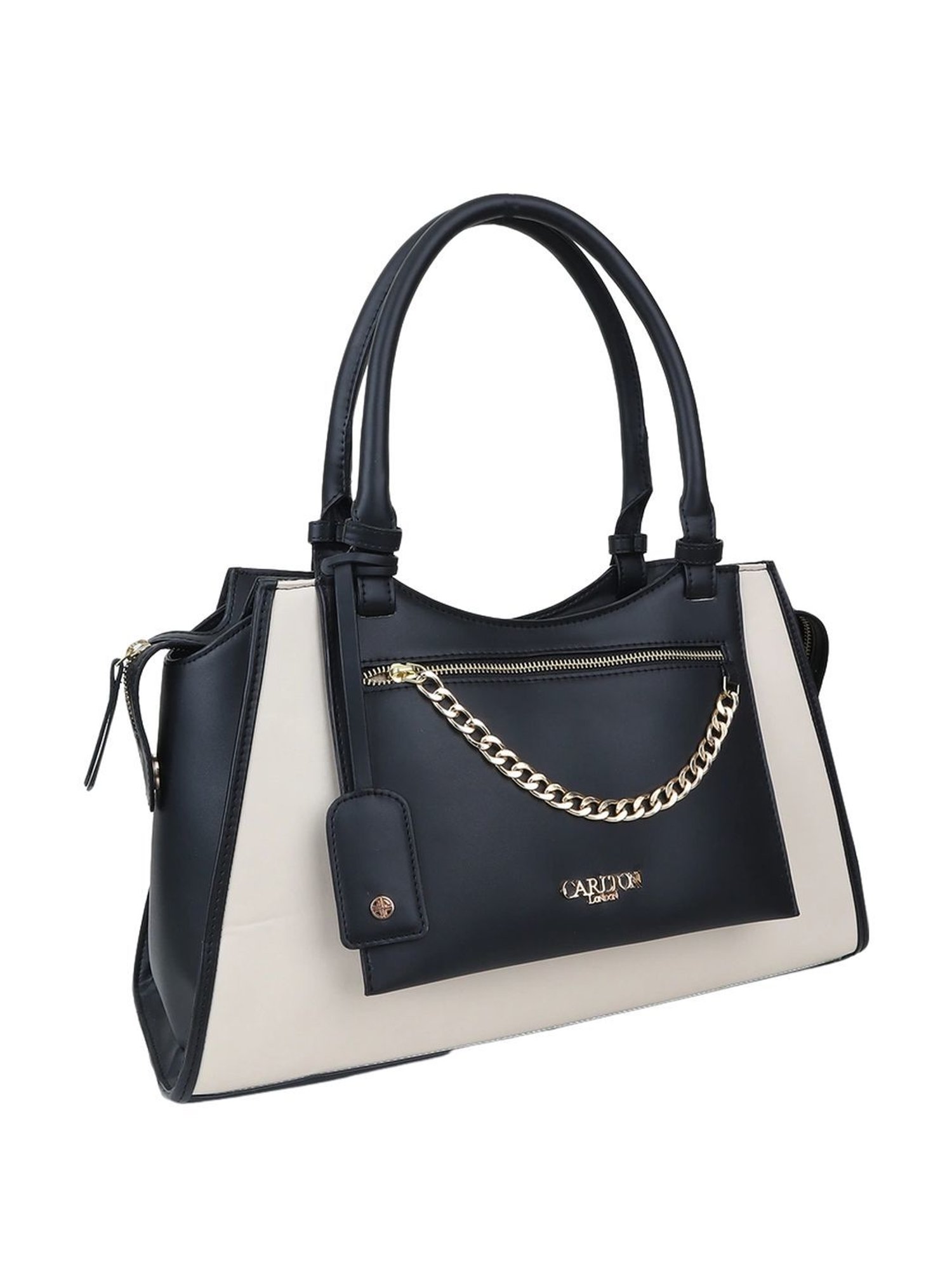 Carlton London Black & Beige Solid Medium Shoulder Handbag