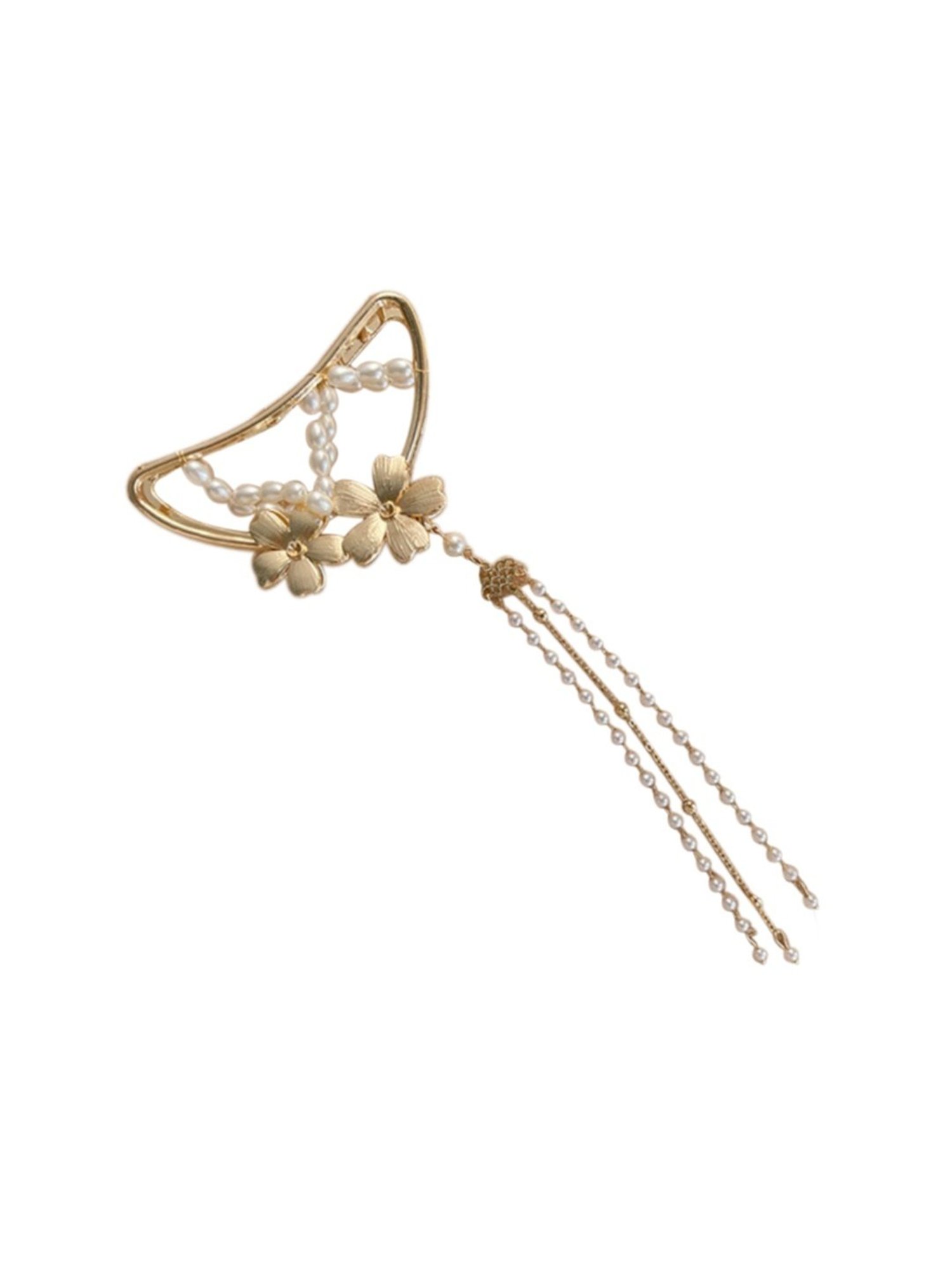 OOMPH Gold Tone Pearls Tassel Hair Claw