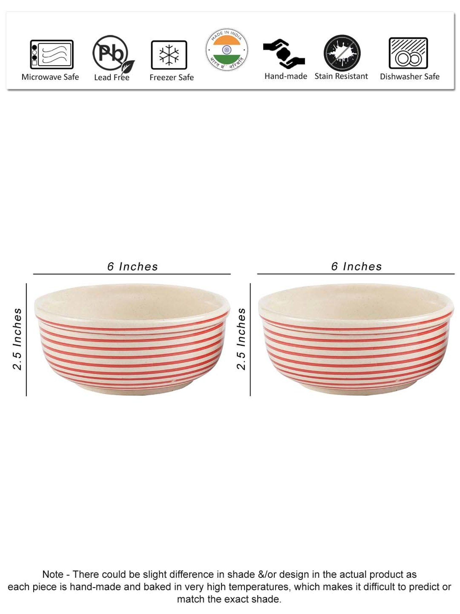 VarEesha Parikrama Red & White Ceramic Large Serving Bowl (0.55 L) - Set of 2