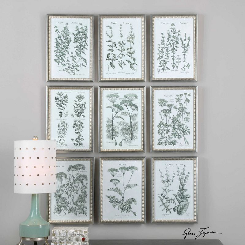 Diva At Home Pack of 9 Ivory White and Gray Decorative Silver Leaf Frames with a Brown Wash 19"