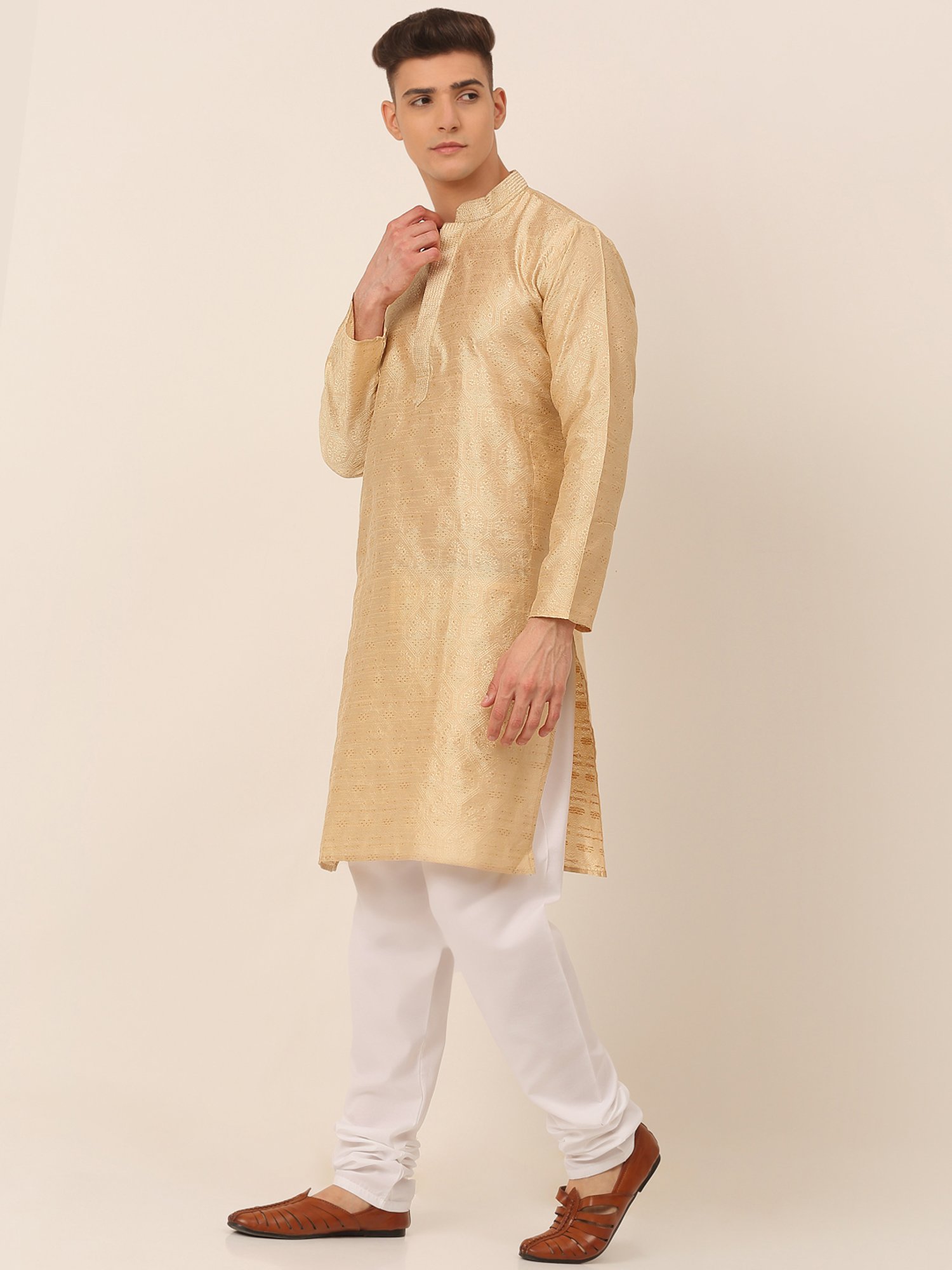 Jompers Beige Regular Fit Embroidered Kurta Set