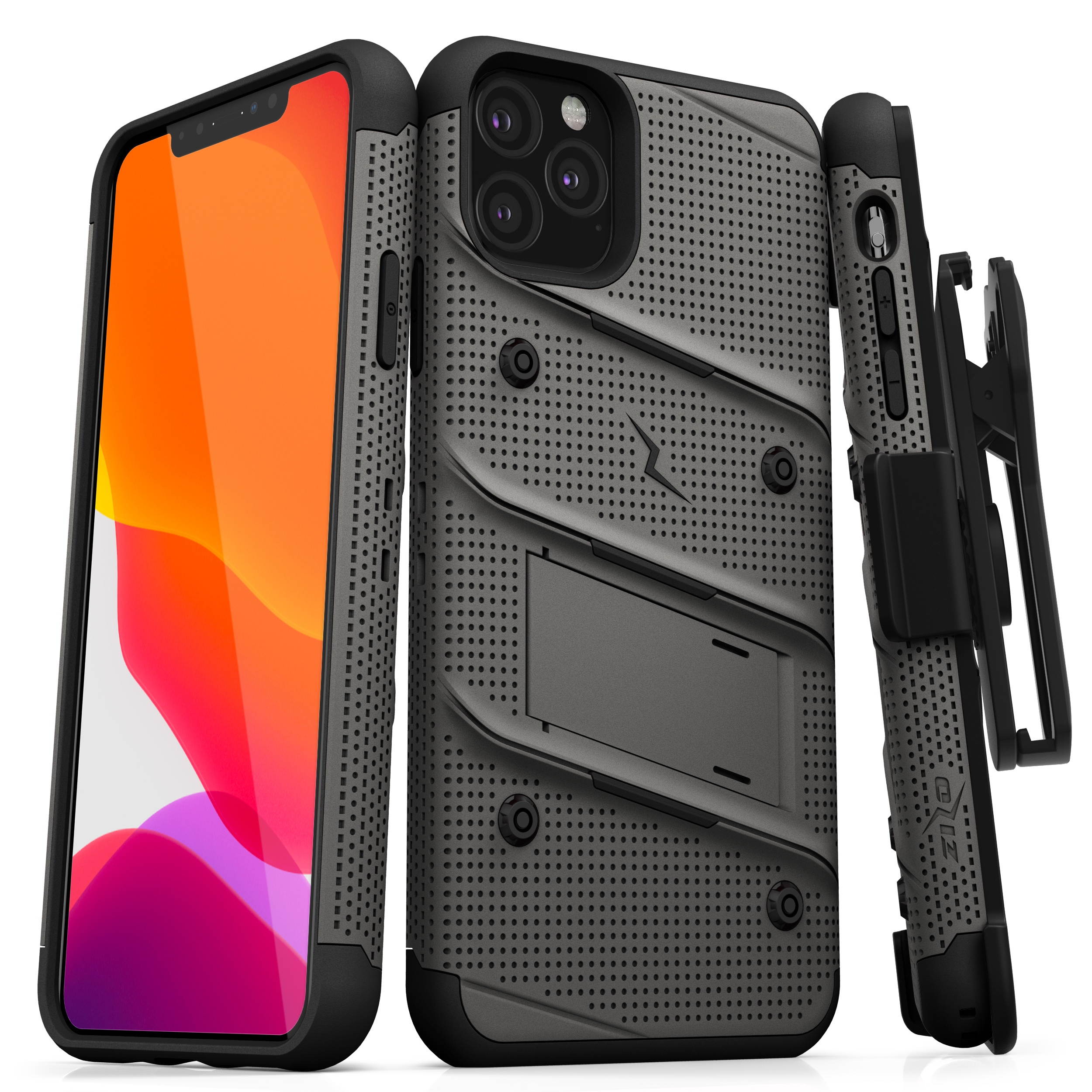 iPhone 11 Pro Max BOLT Case Shockproof Cover With Holster + Tempered Glass