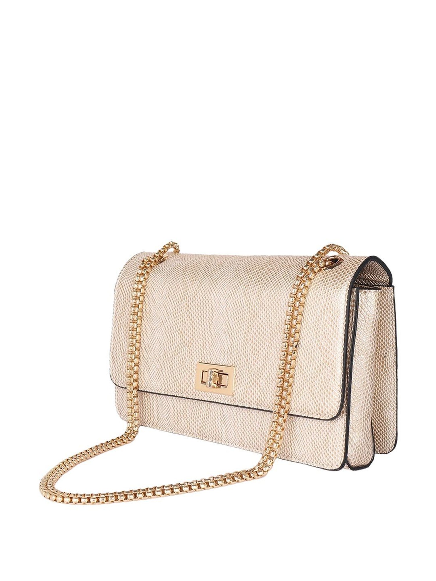 Carlton London Cream Textured Medium Sling Handbag